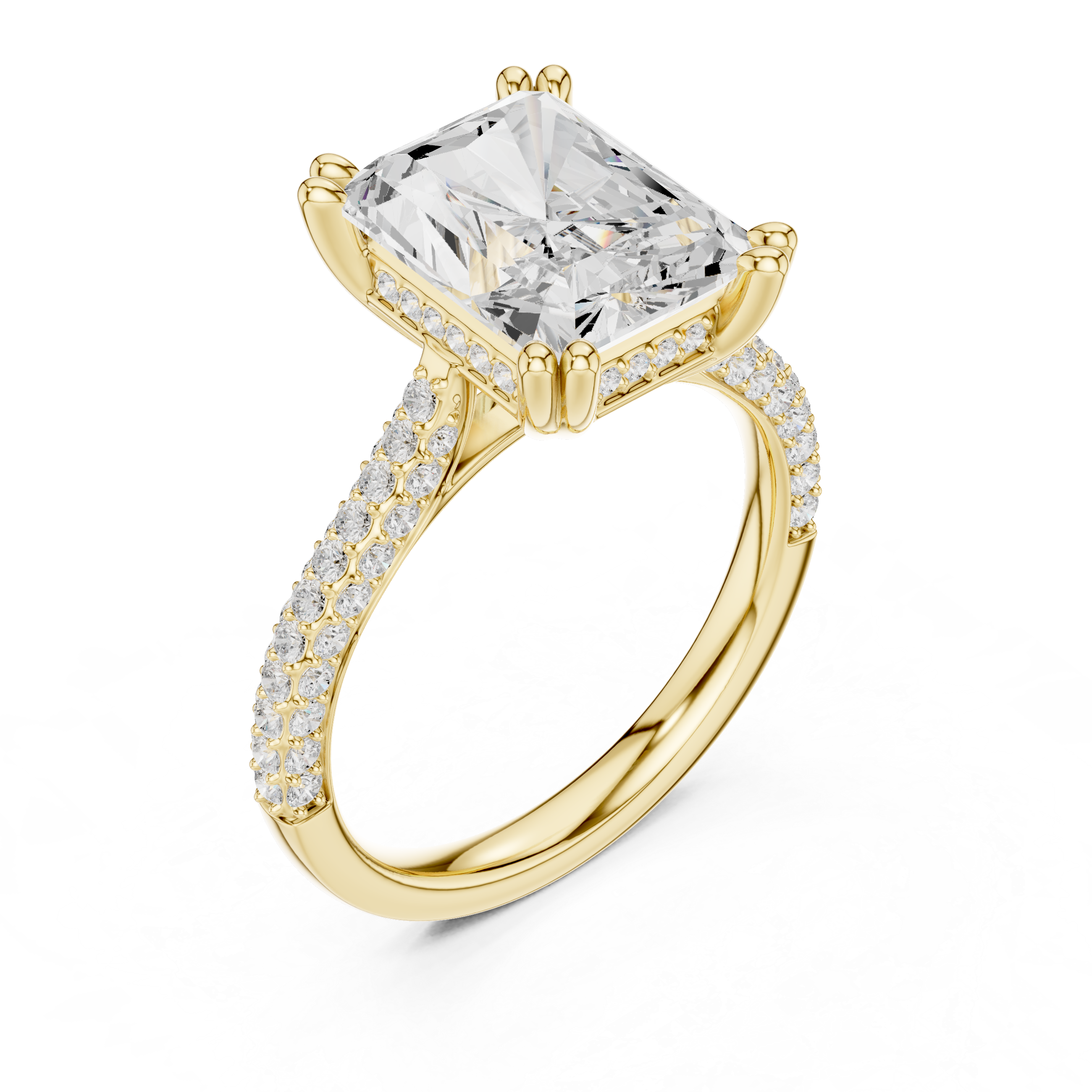 Radiant Cut Double Pavé Hidden Halo Engagement Ring