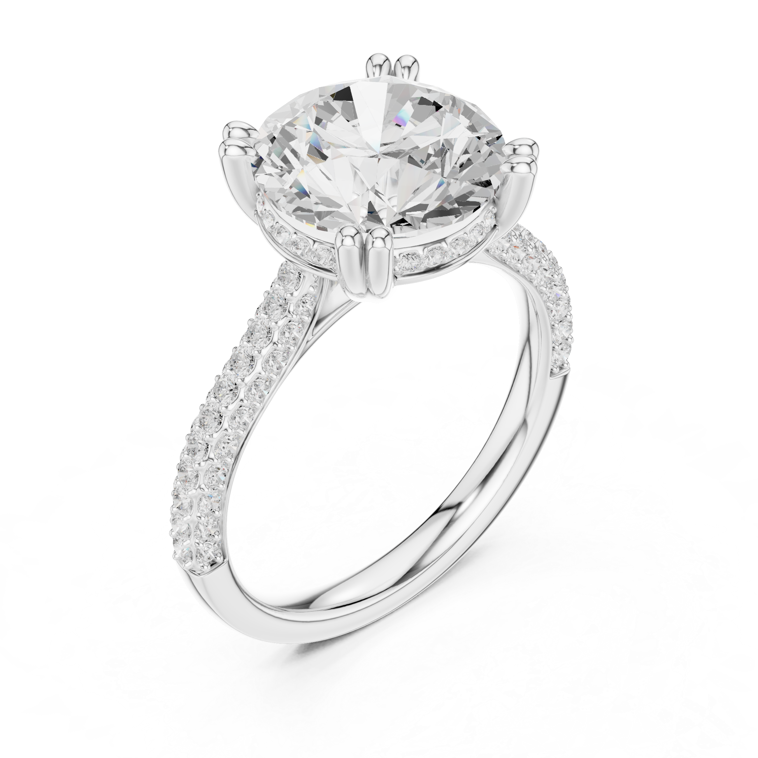 Round Cut Double Pavé Hidden Halo Engagement Ring