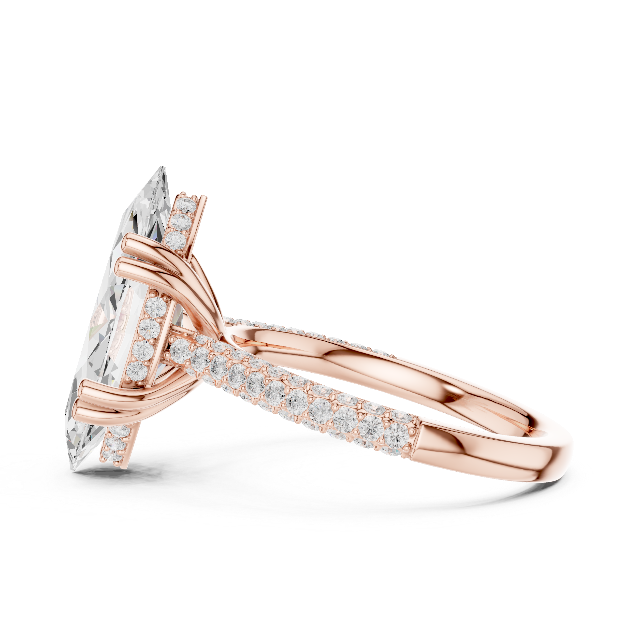 Marquise-Cut Pavé Engagement Ring with Sculptural Eight-Prong Setting