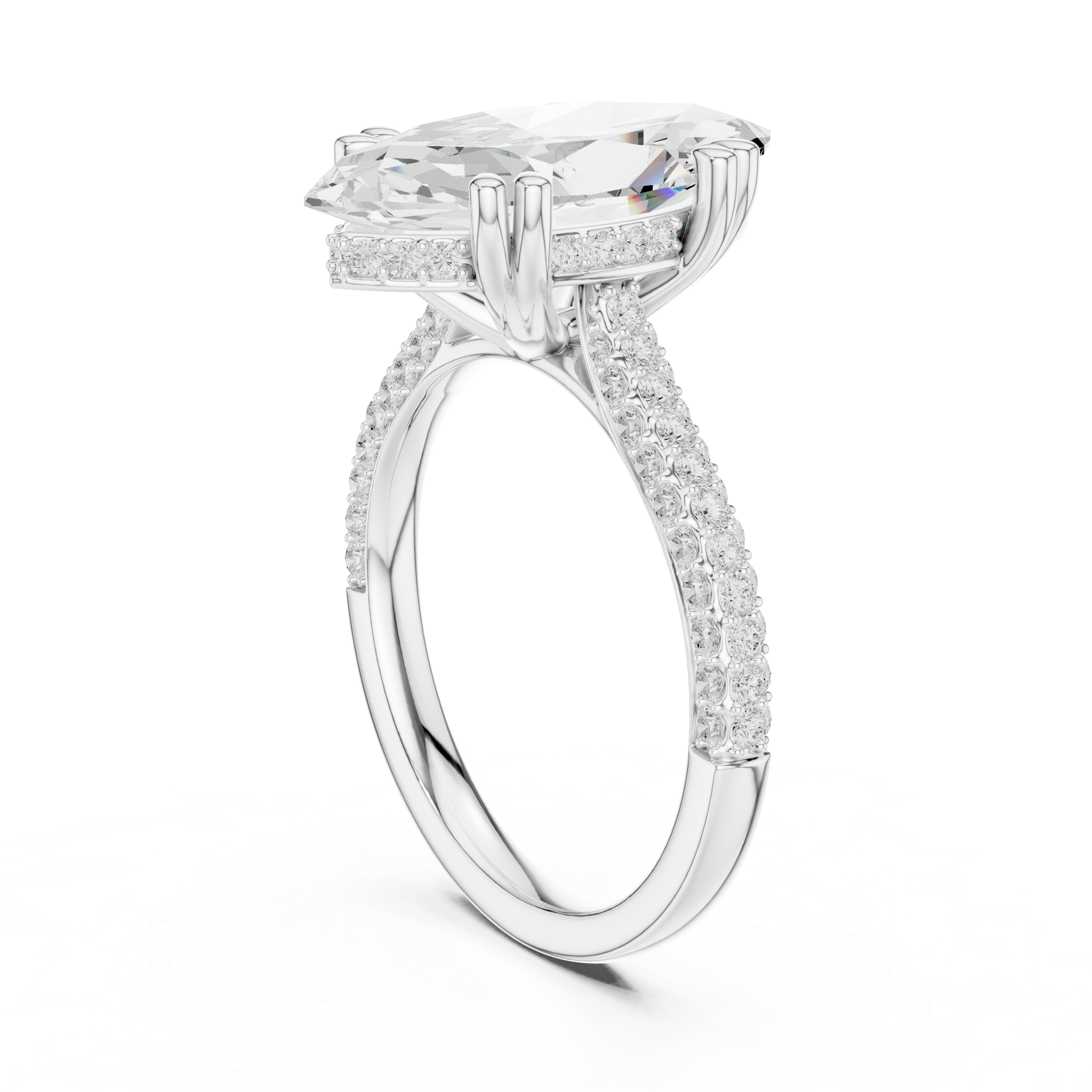Marquise-Cut Pavé Engagement Ring with Sculptural Eight-Prong Setting