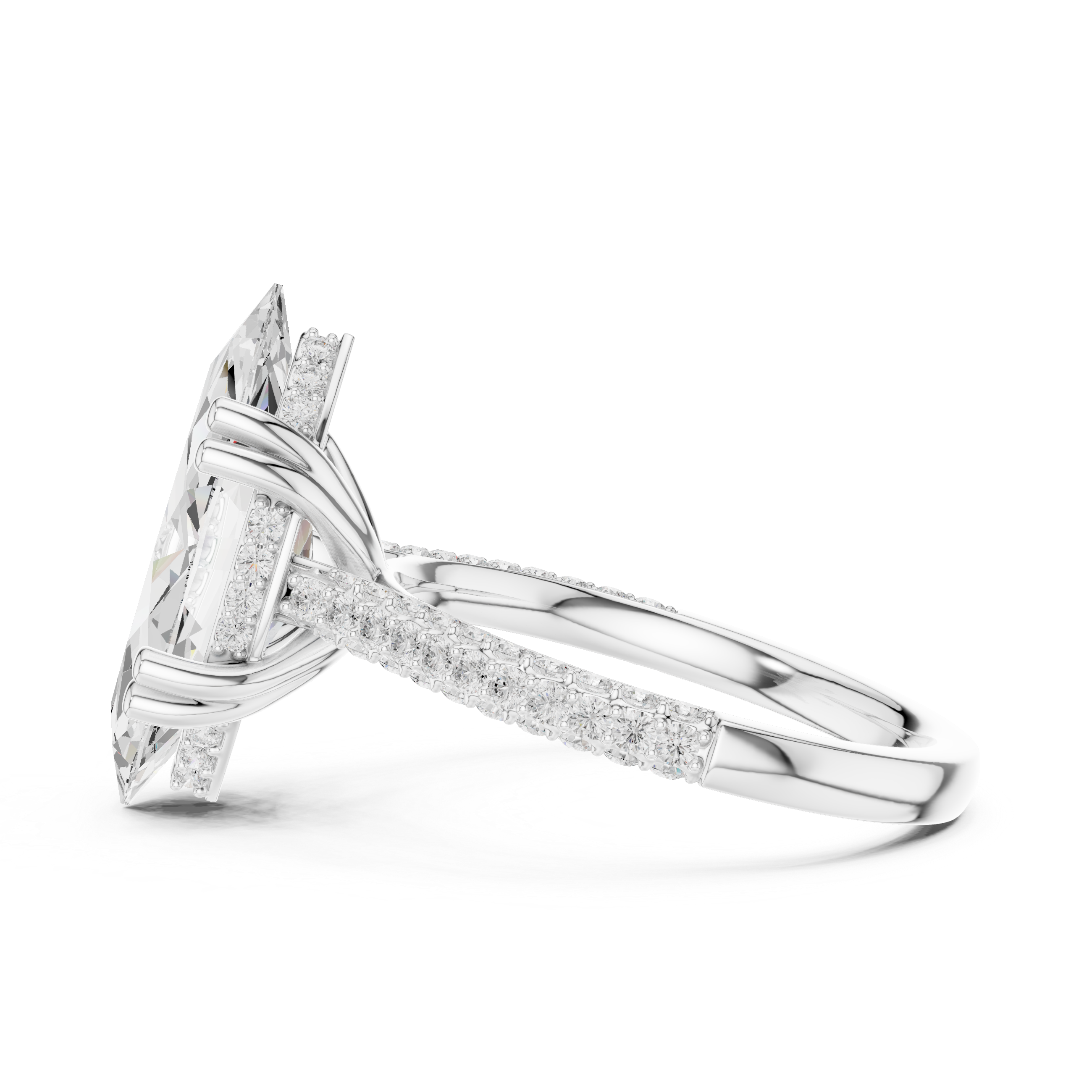 Marquise-Cut Pavé Engagement Ring with Sculptural Eight-Prong Setting
