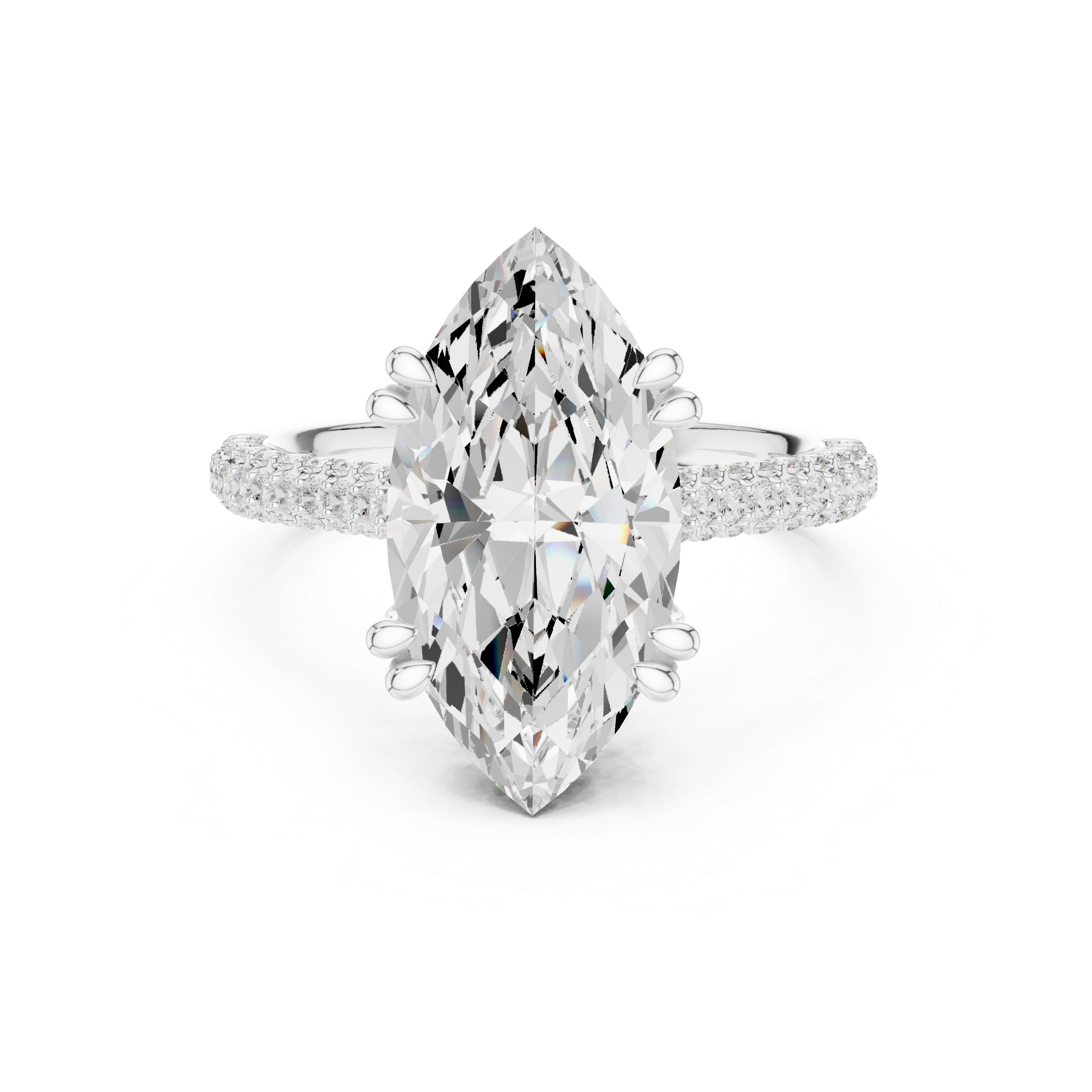 Marquise-Cut Pavé Engagement Ring with Sculptural Eight-Prong Setting