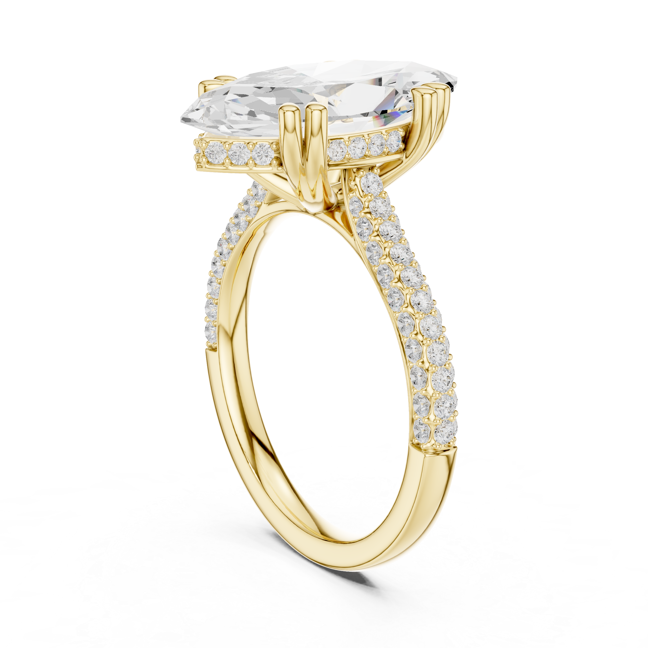 Marquise-Cut Pavé Engagement Ring with Sculptural Eight-Prong Setting