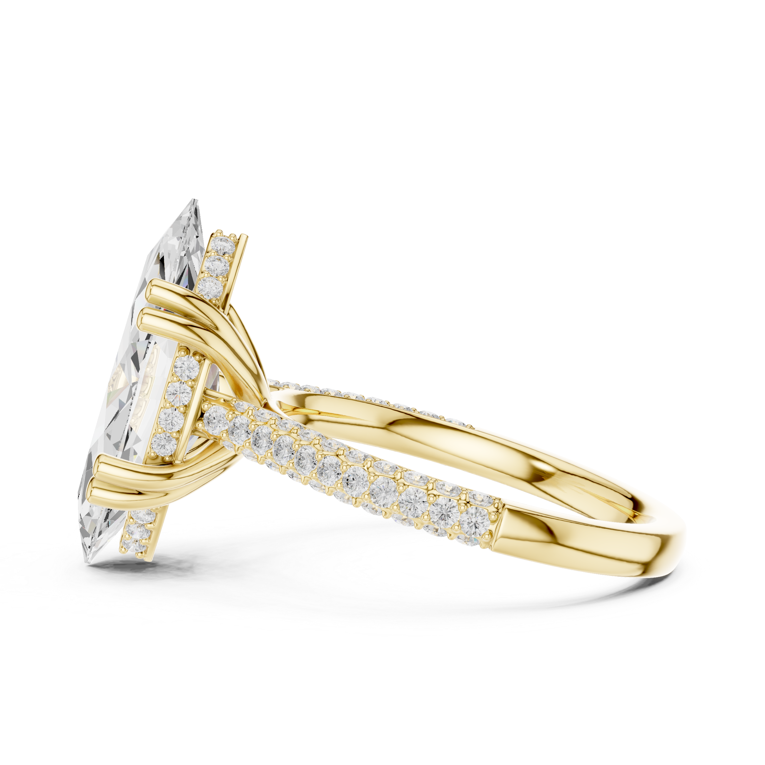 Marquise-Cut Pavé Engagement Ring with Sculptural Eight-Prong Setting