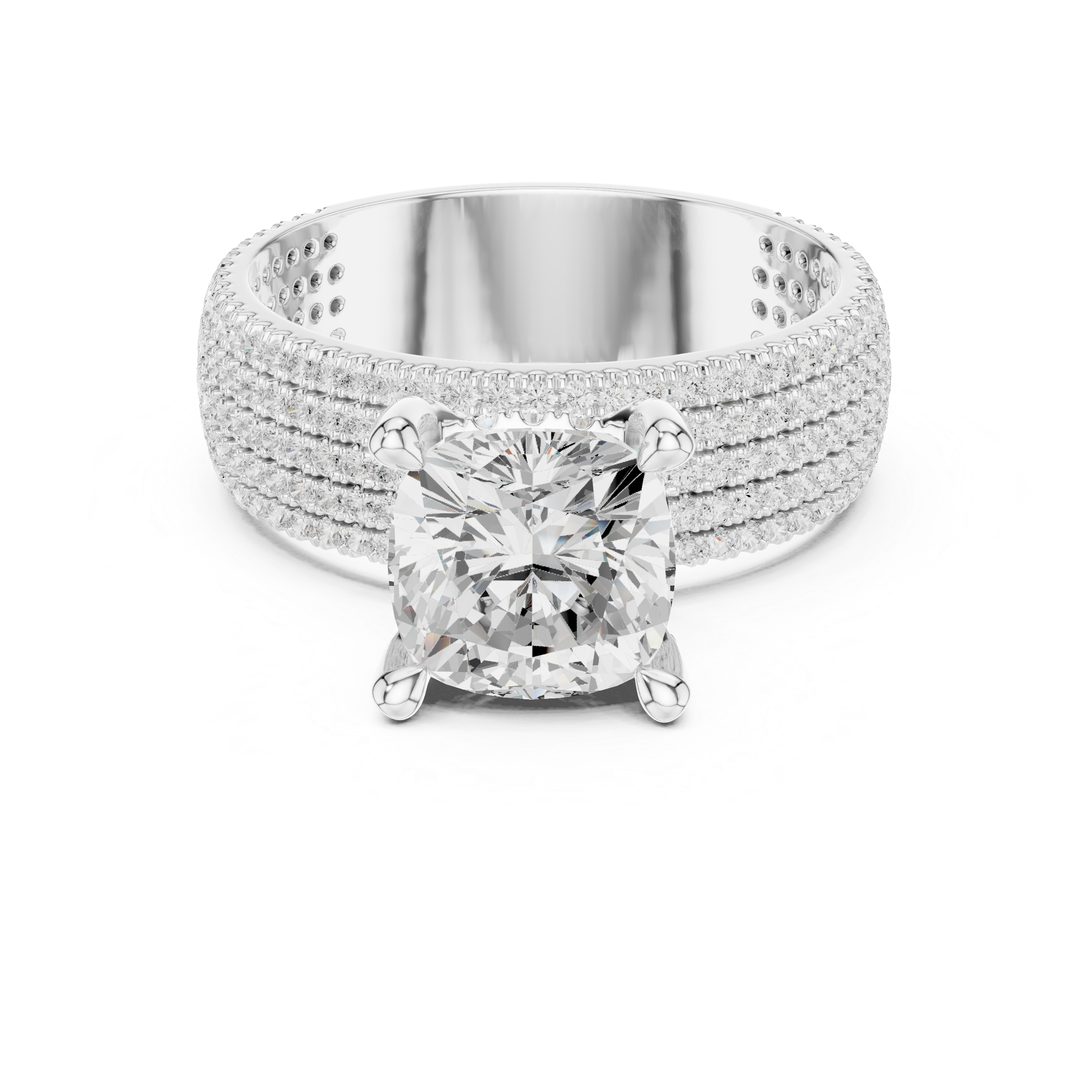 Cushion Cut Multi-Row Pavé Diamond Statement Engagement Ring