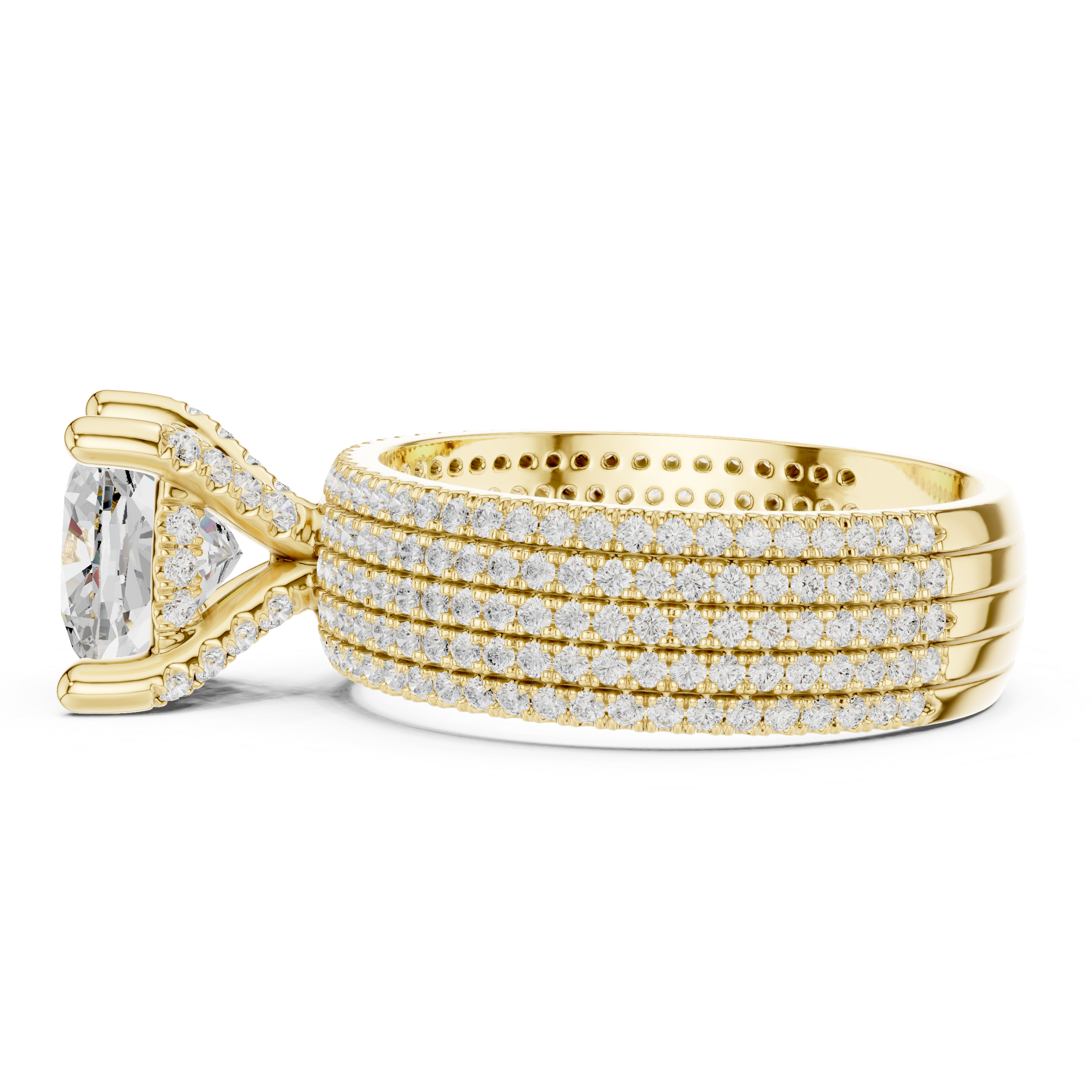 Cushion Cut Multi-Row Pavé Diamond Statement Engagement Ring