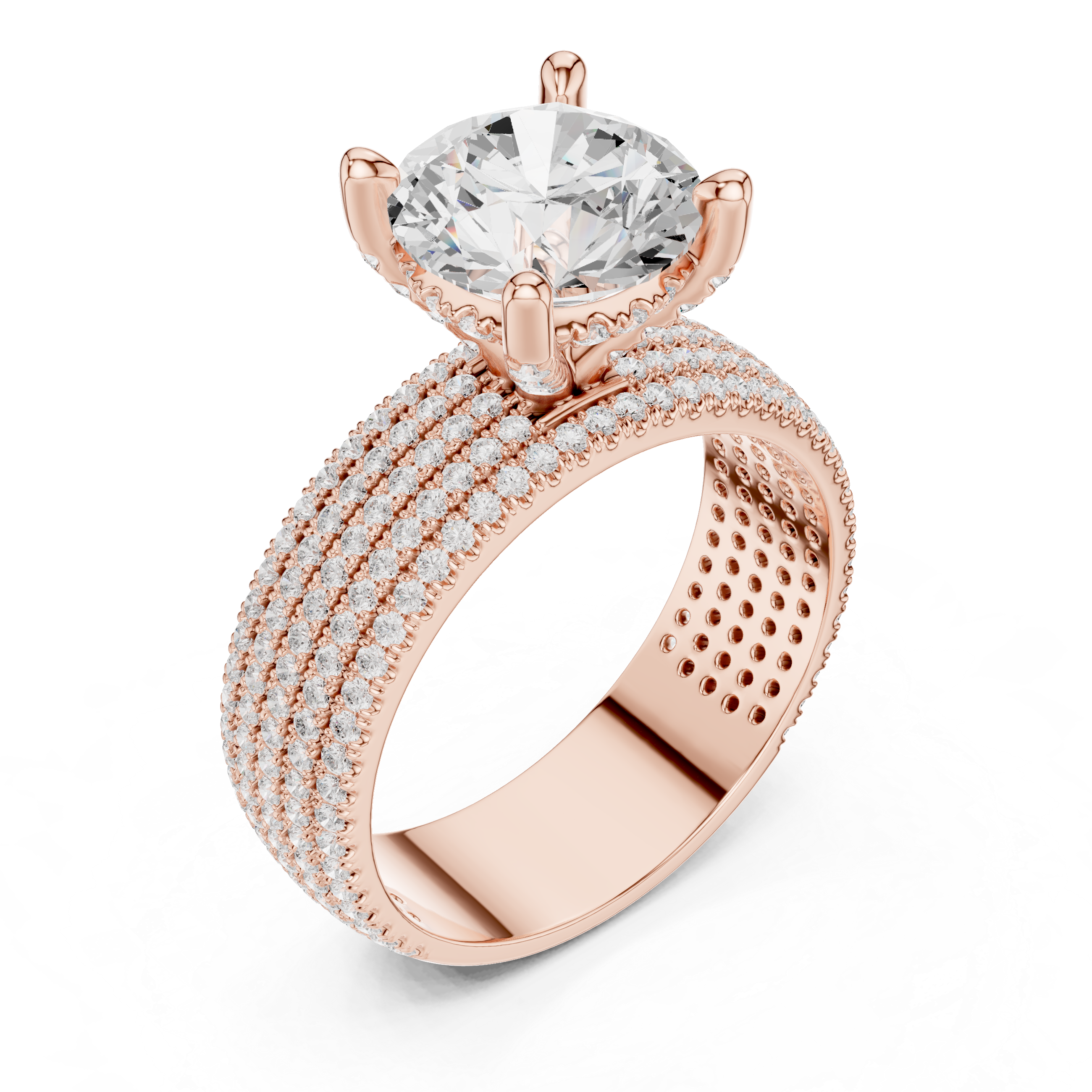 Round Cut Multi-Row Pavé Diamond Statement Engagement Ring