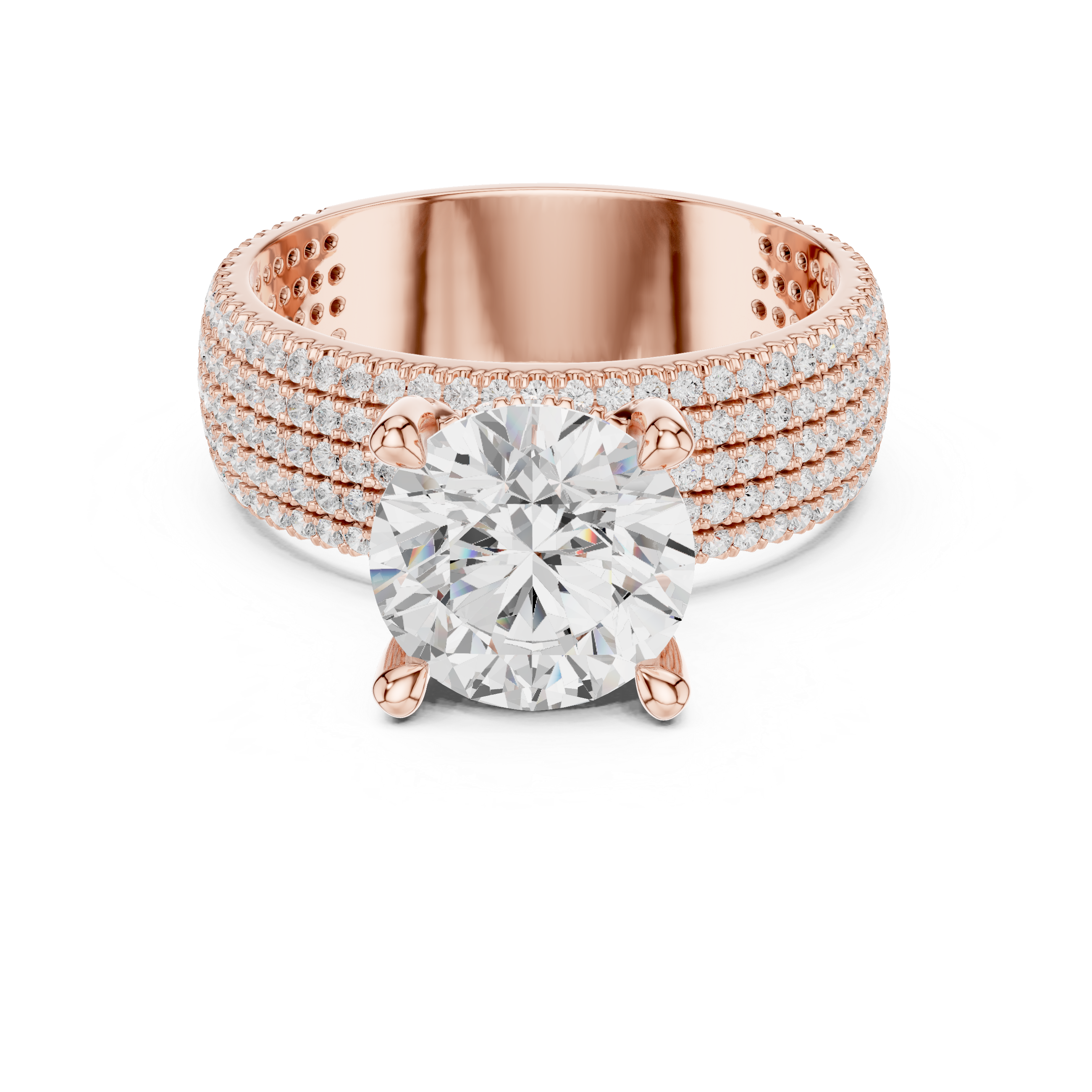 Round Cut Multi-Row Pavé Diamond Statement Engagement Ring
