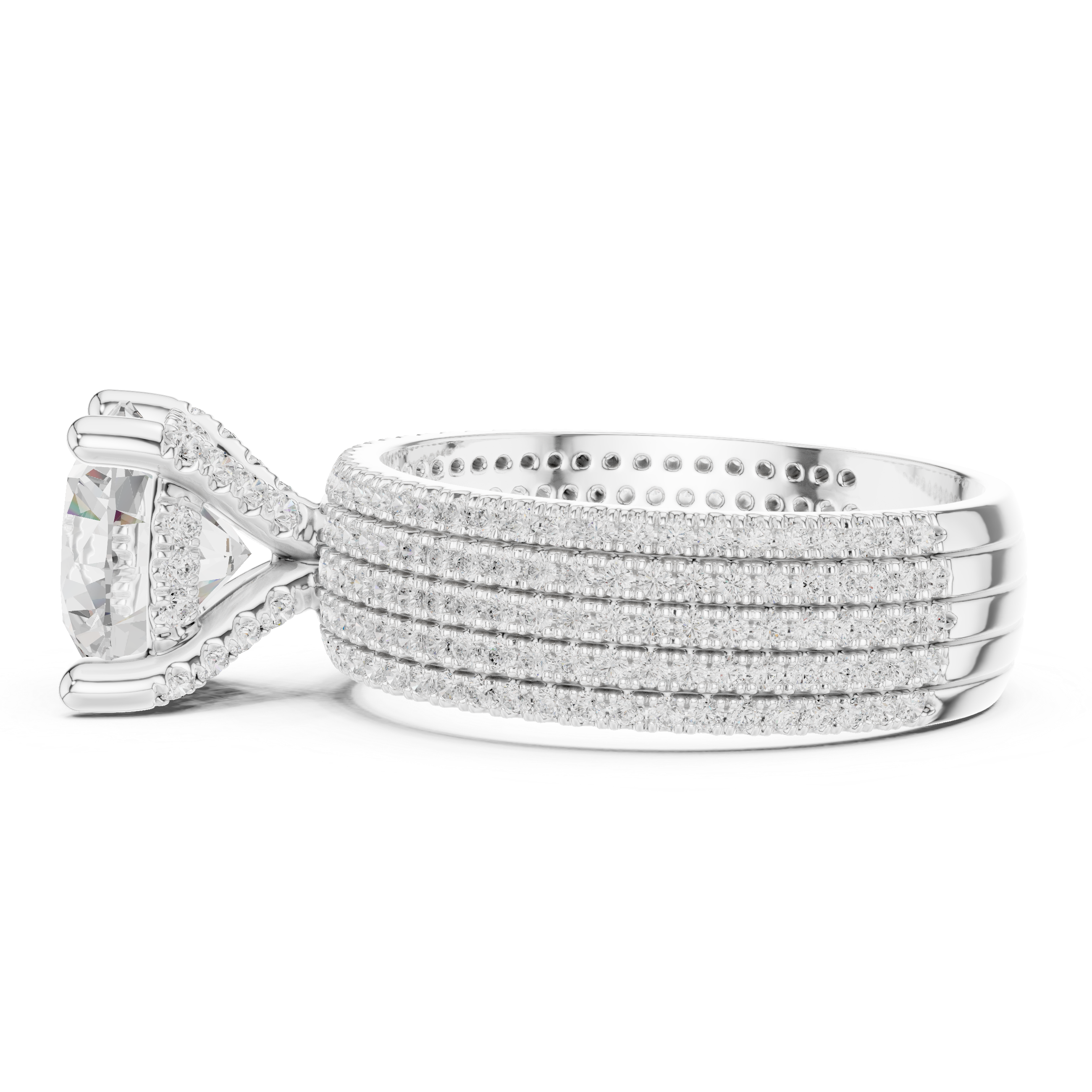 Round Cut Multi-Row Pavé Diamond Statement Engagement Ring