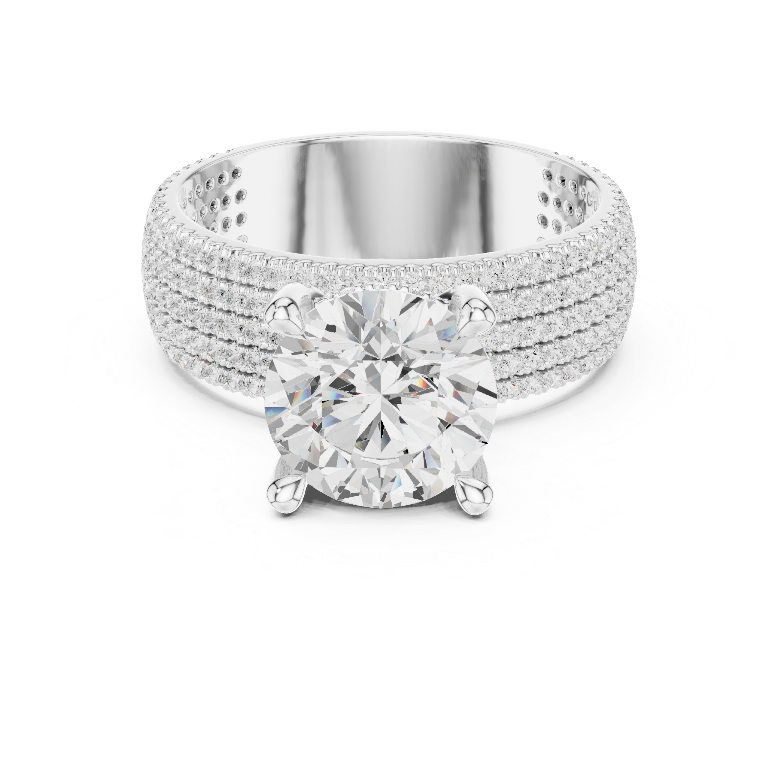 Round Cut Multi-Row Pavé Diamond Statement Engagement Ring