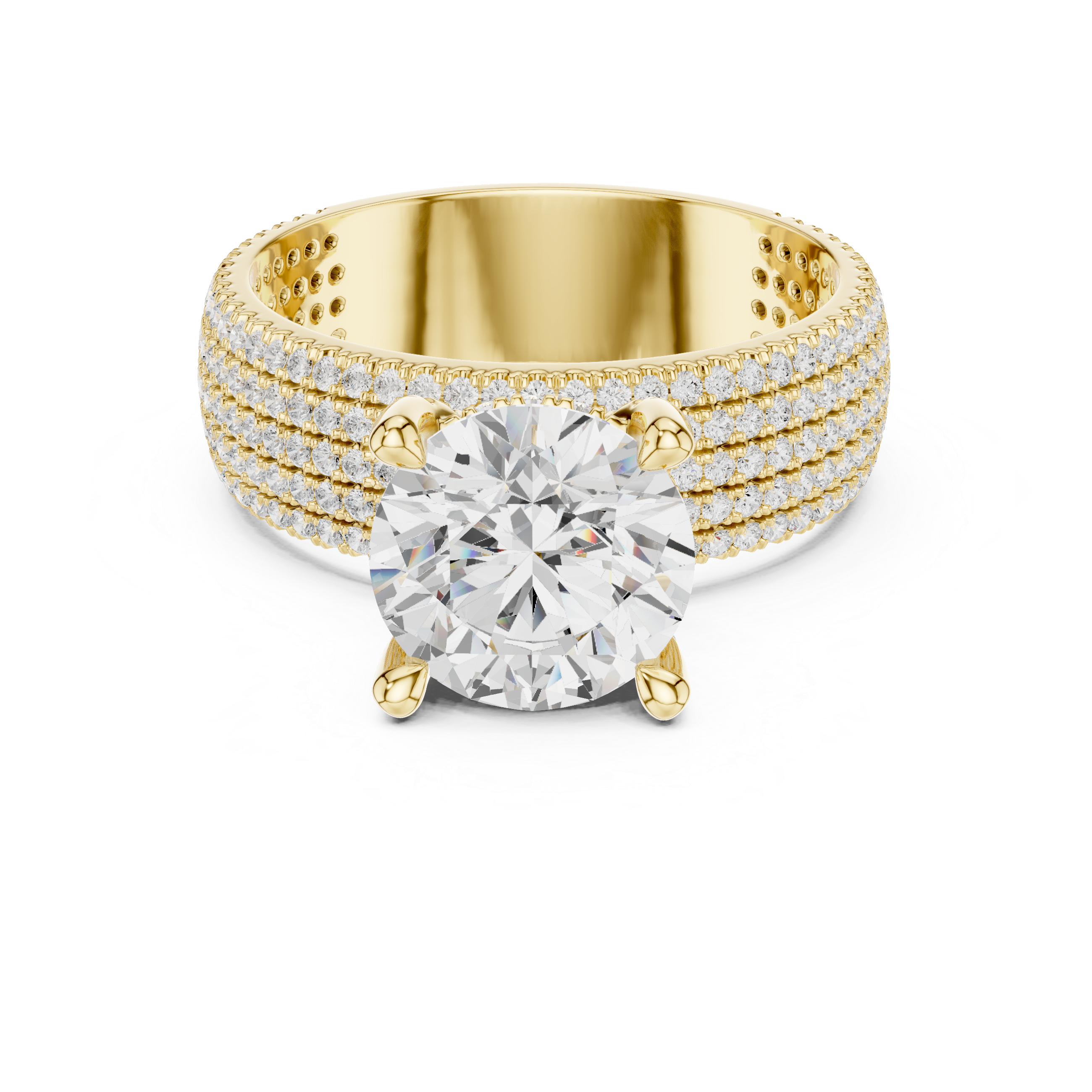Round Cut Multi-Row Pavé Diamond Statement Engagement Ring