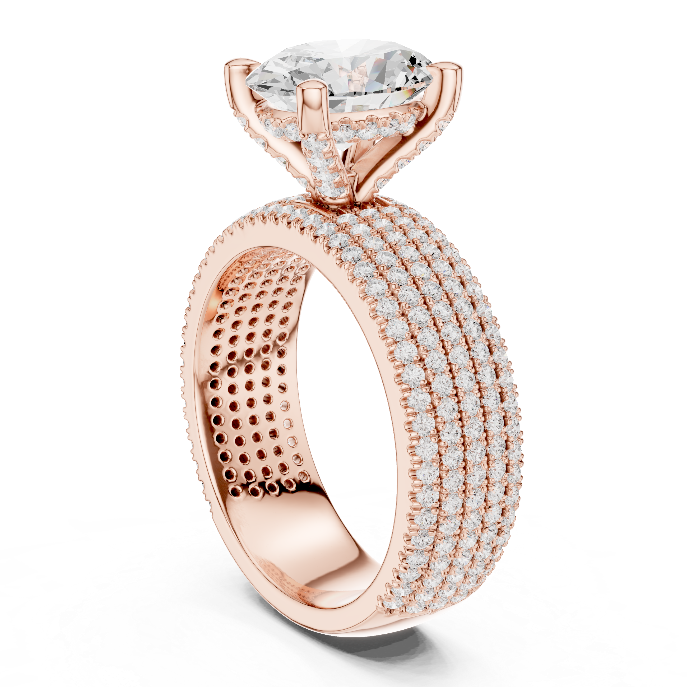 Oval-Cut Statement Ring with Five-Row Pavé Band