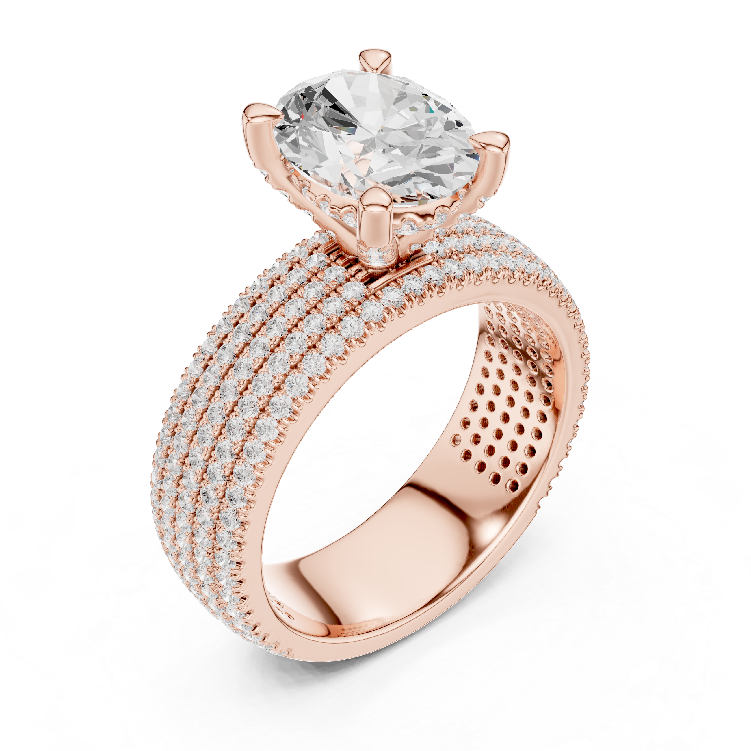 Oval-Cut Statement Ring with Five-Row Pavé Band