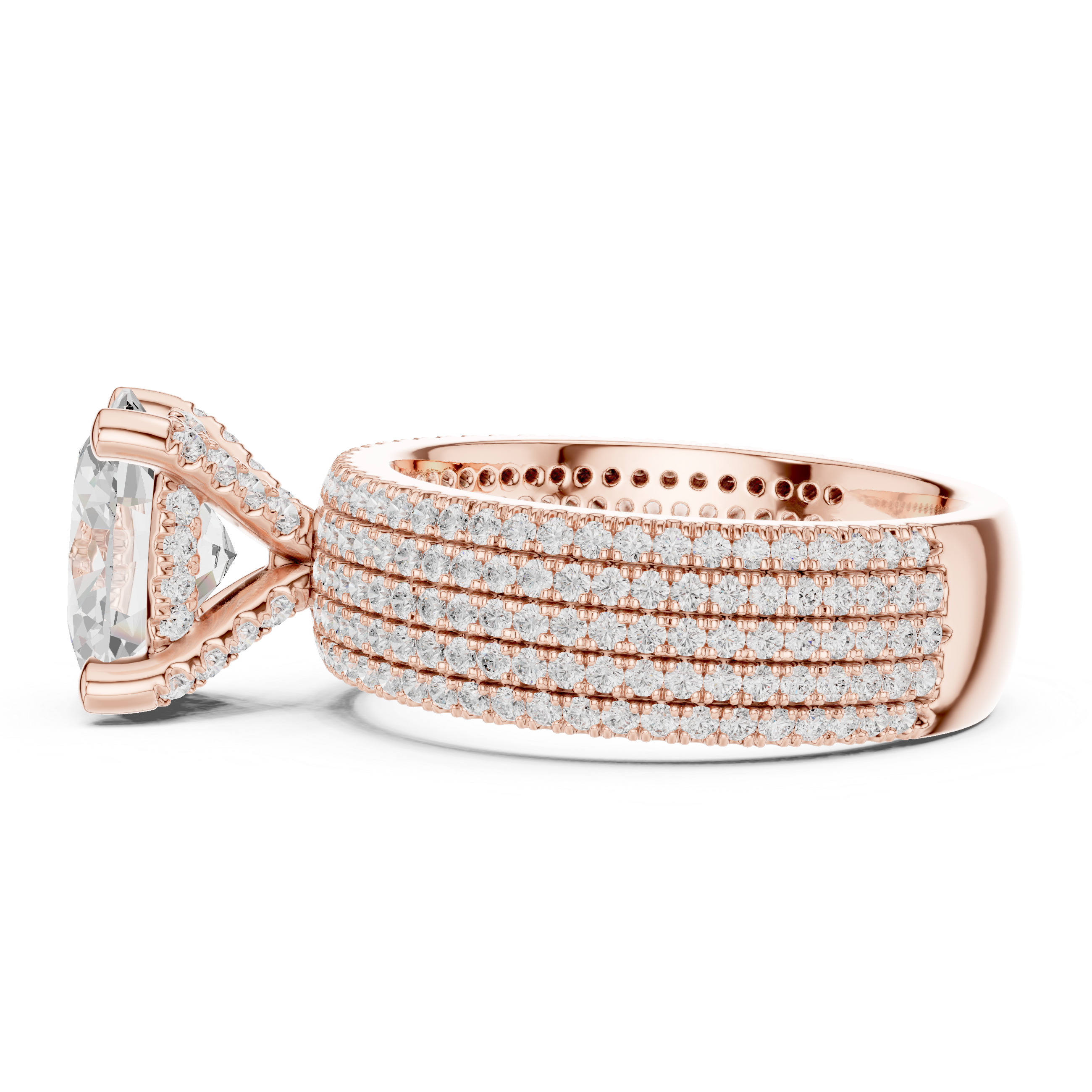 Oval-Cut Statement Ring with Five-Row Pavé Band