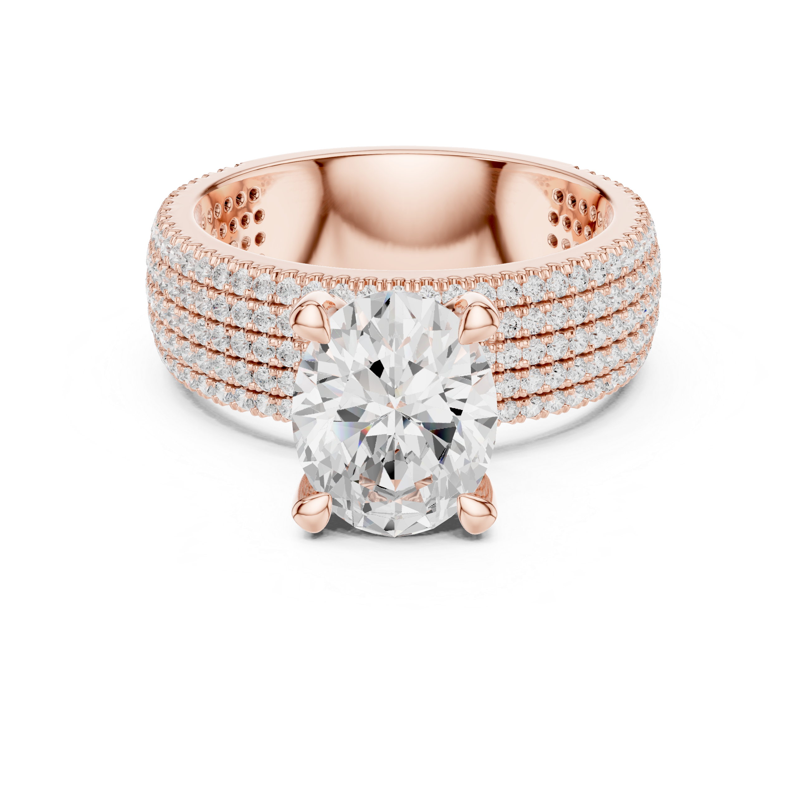 Oval-Cut Statement Ring with Five-Row Pavé Band