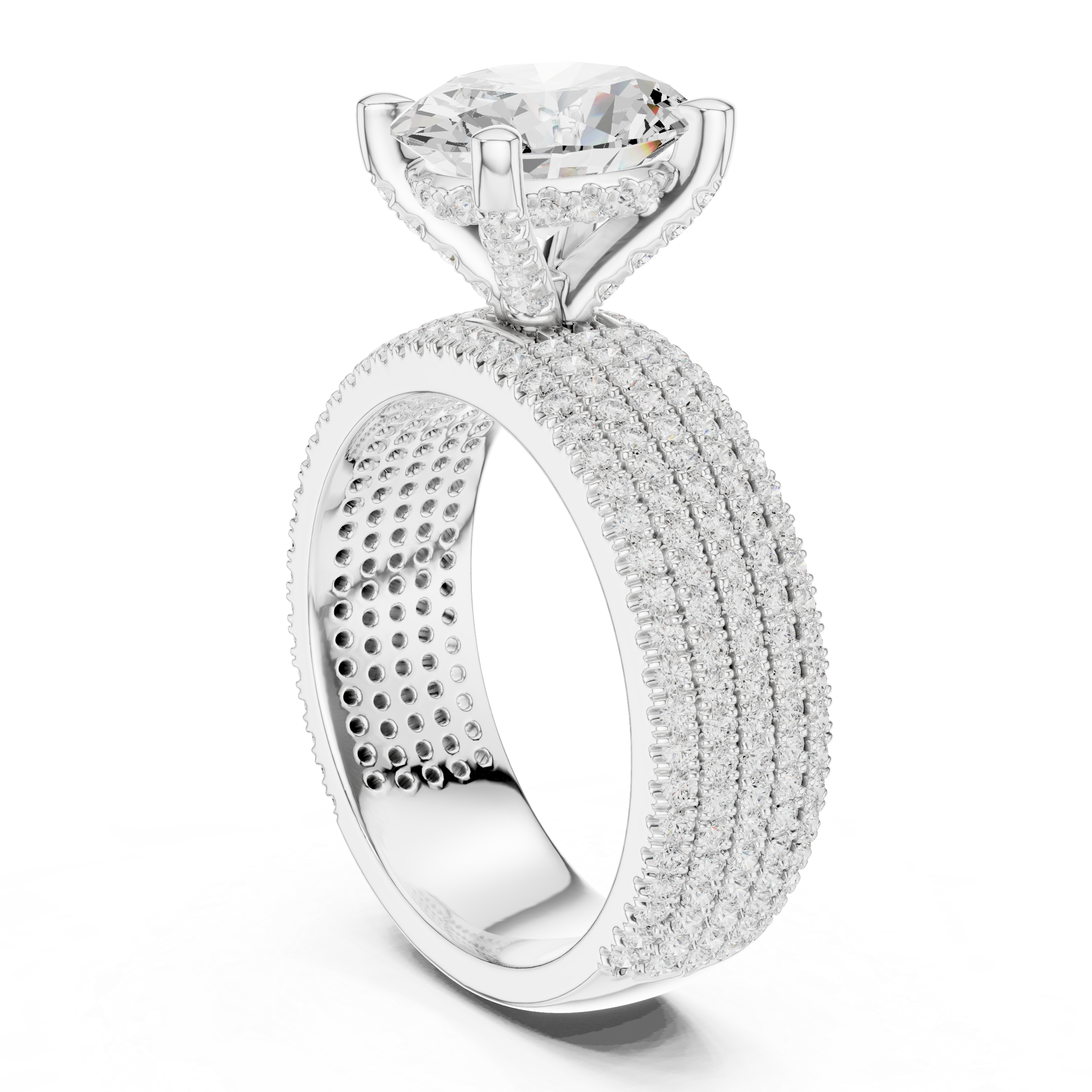 Oval-Cut Statement Ring with Five-Row Pavé Band