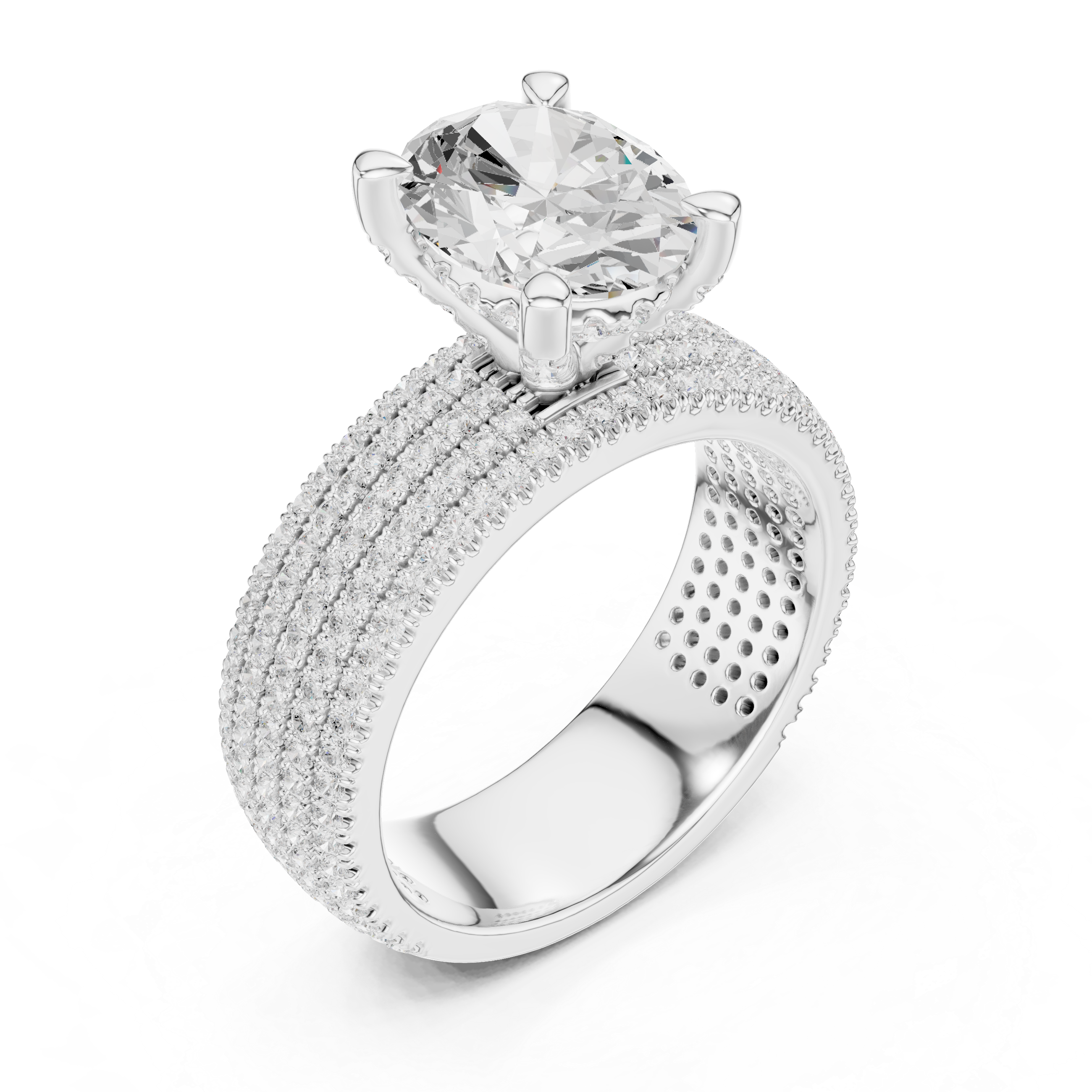 Oval-Cut Statement Ring with Five-Row Pavé Band
