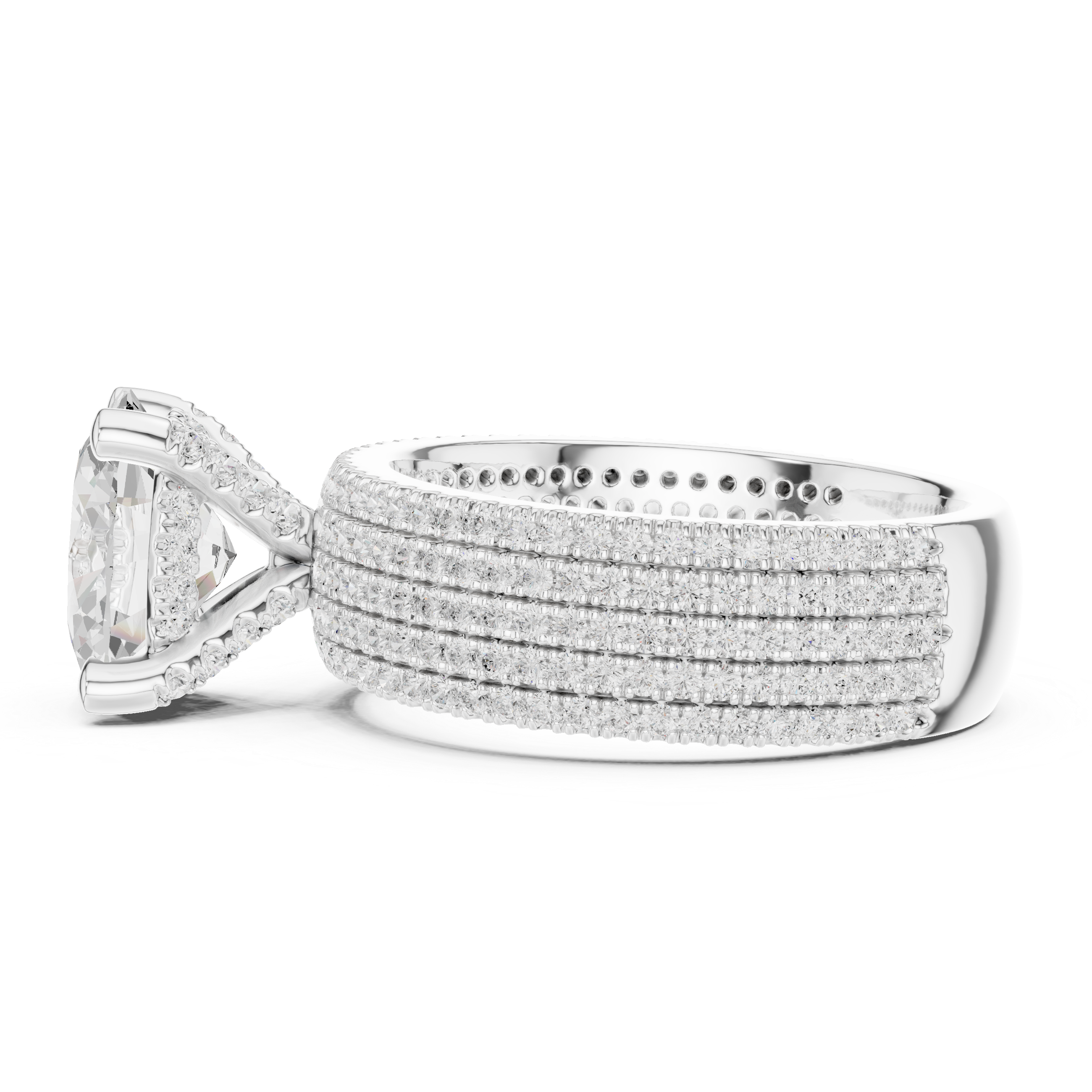 Oval-Cut Statement Ring with Five-Row Pavé Band