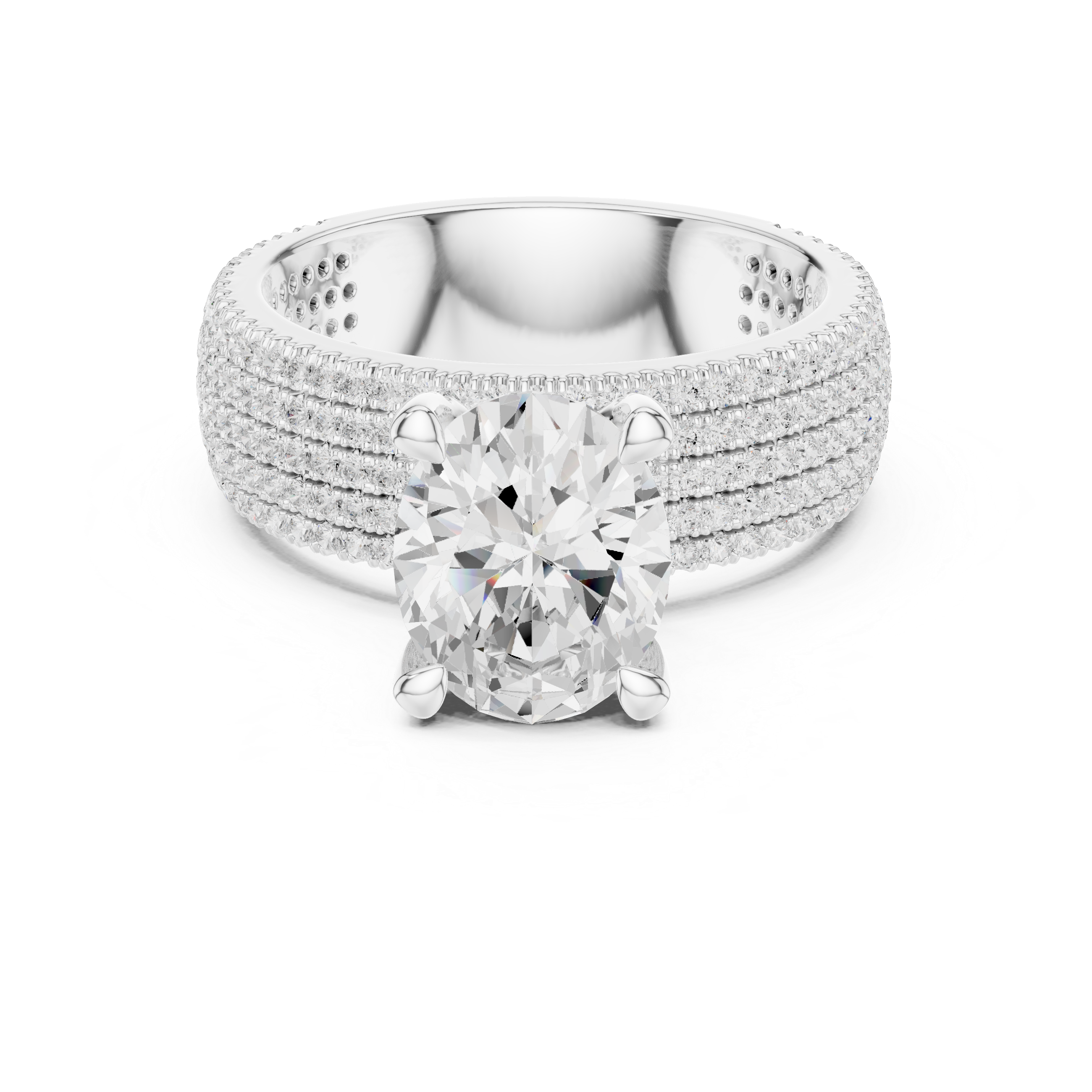 Oval-Cut Statement Ring with Five-Row Pavé Band
