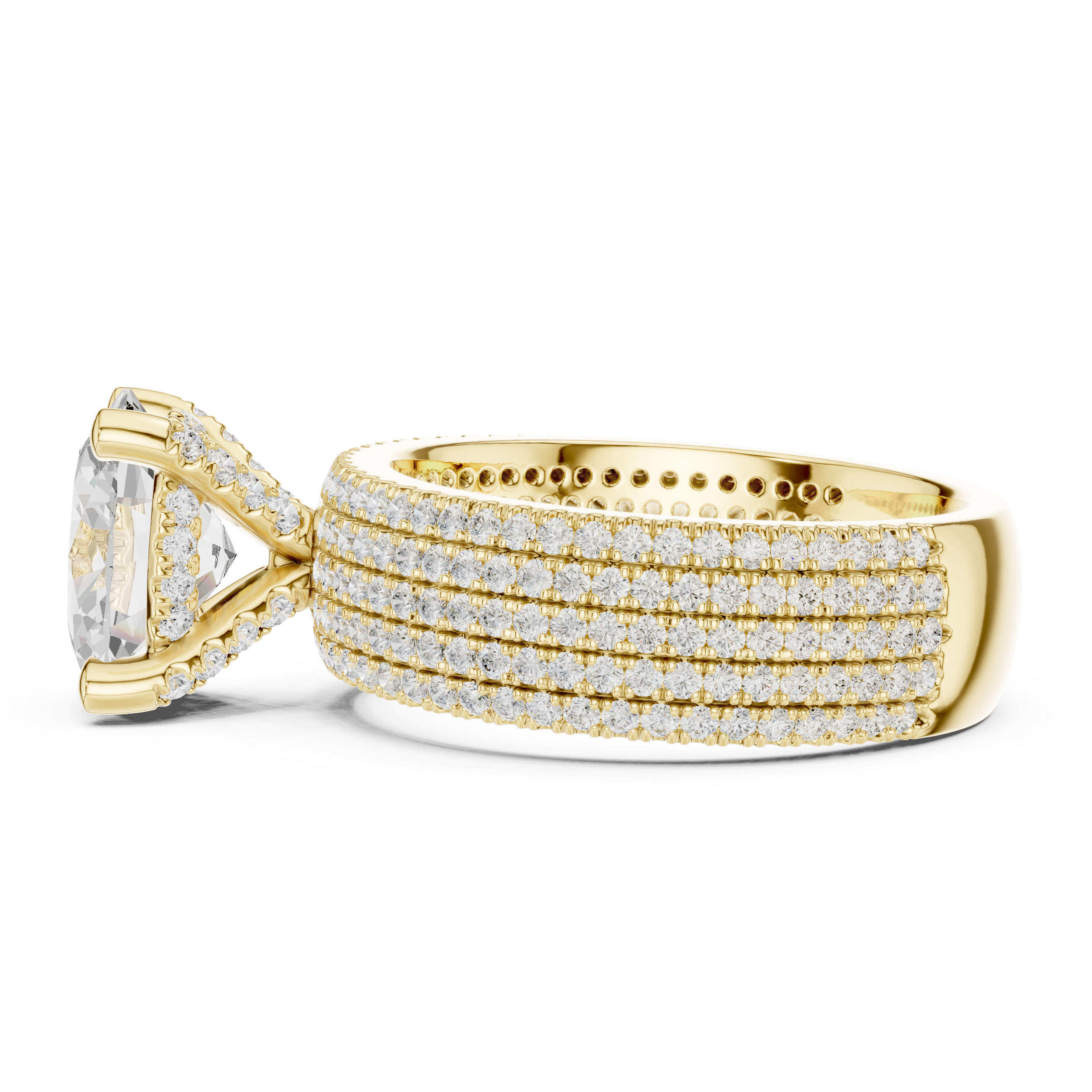 Oval-Cut Statement Ring with Five-Row Pavé Band