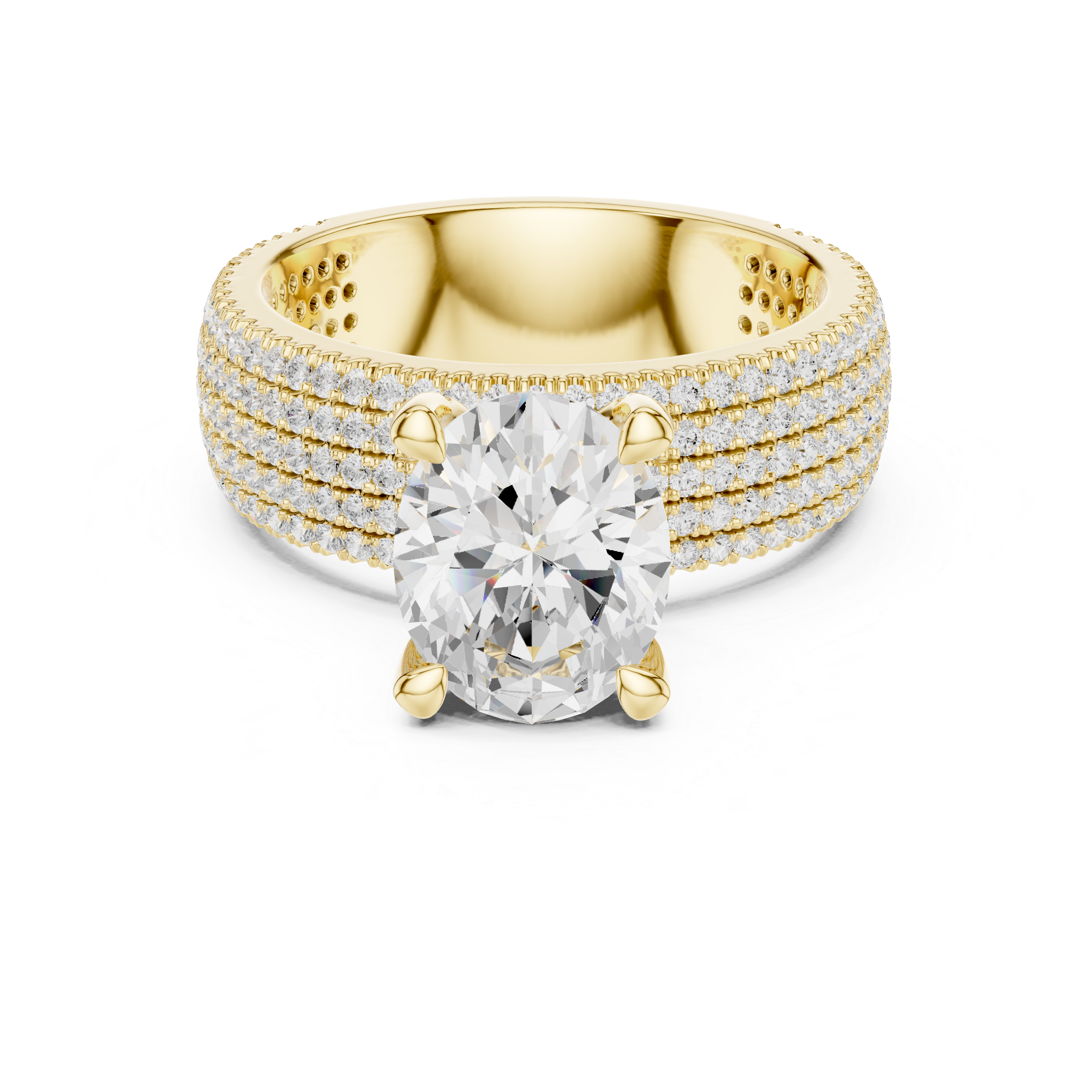 Oval-Cut Statement Ring with Five-Row Pavé Band
