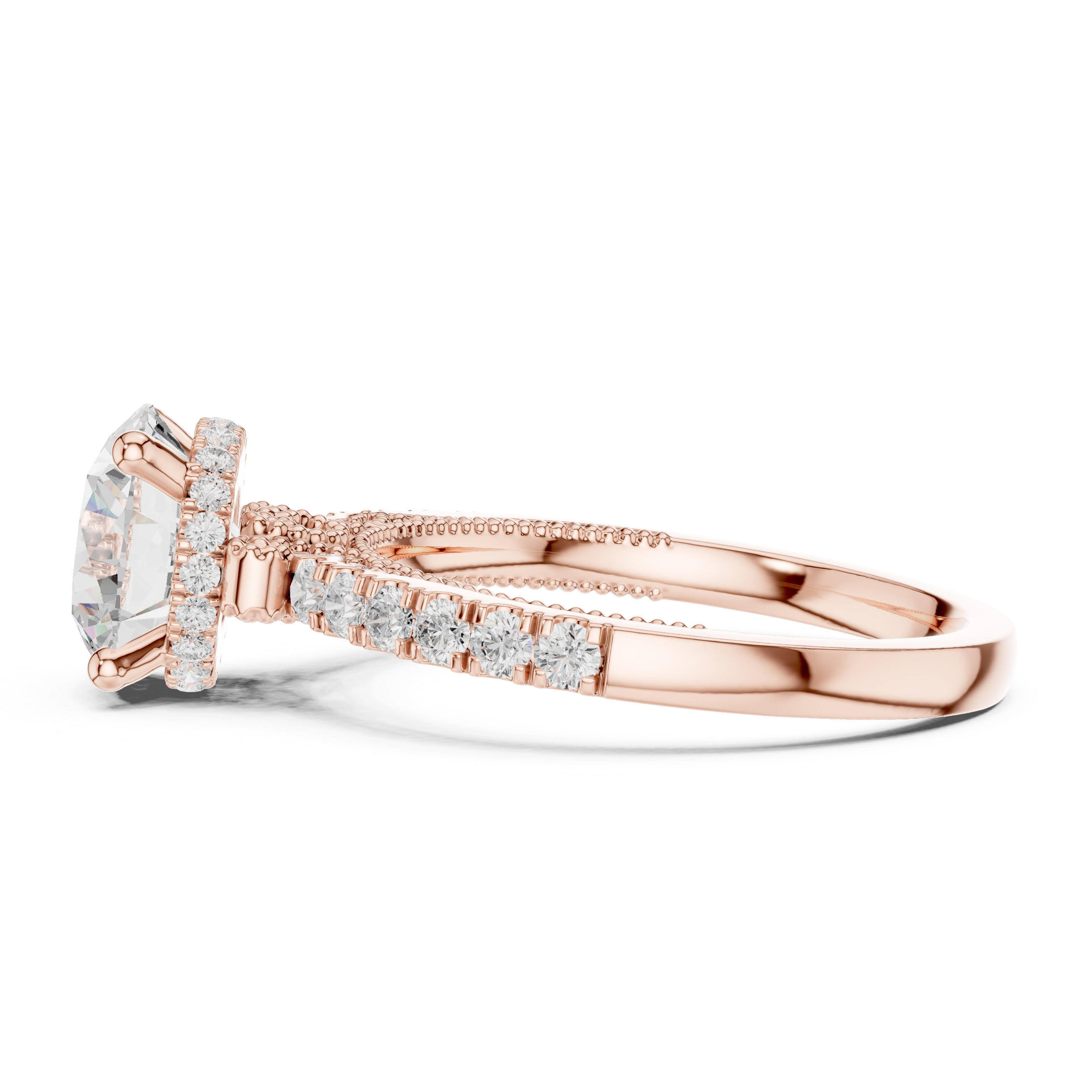 Round-Cut Hidden Halo Solitaire Engagement Ring with Pavé Band