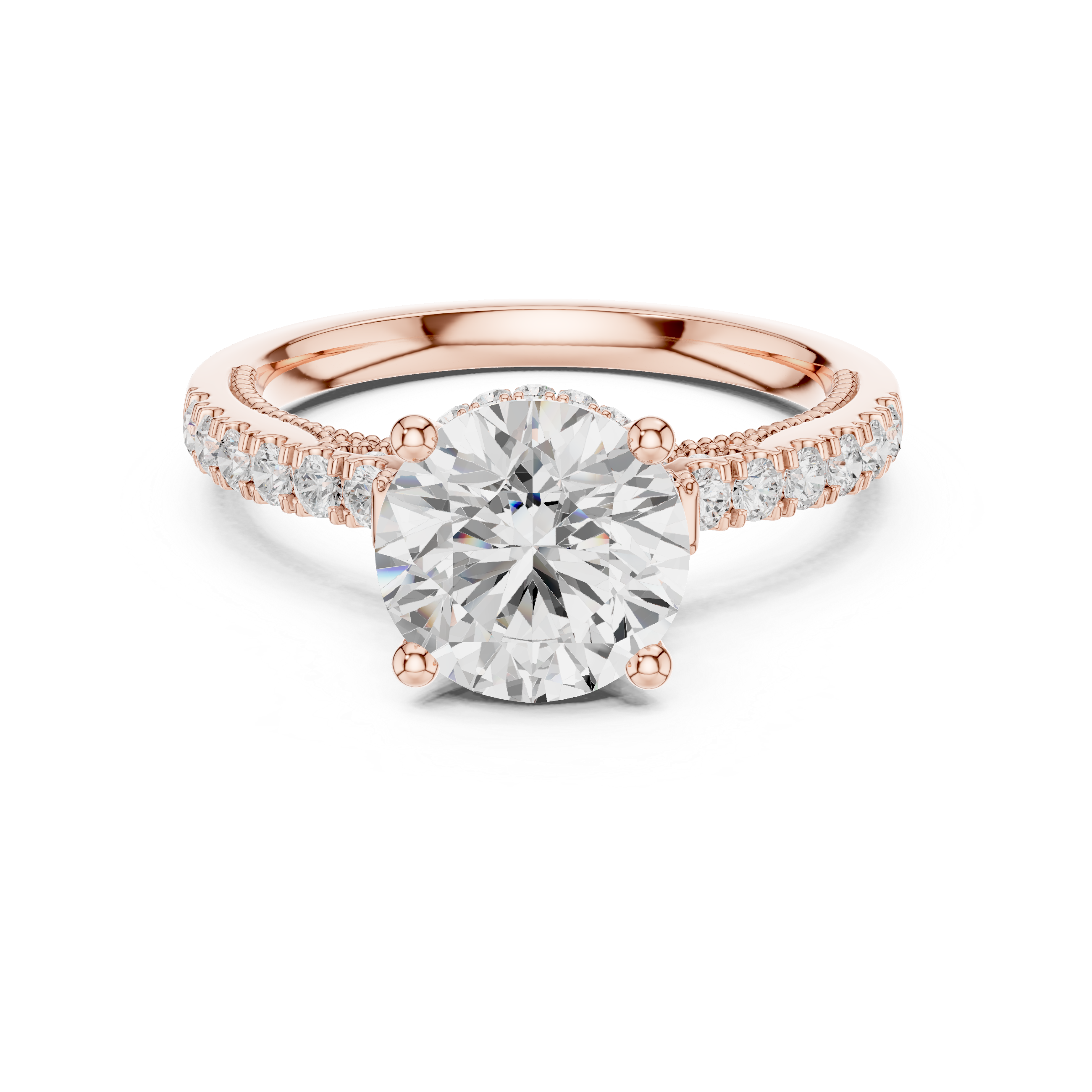 Round-Cut Hidden Halo Solitaire Engagement Ring with Pavé Band