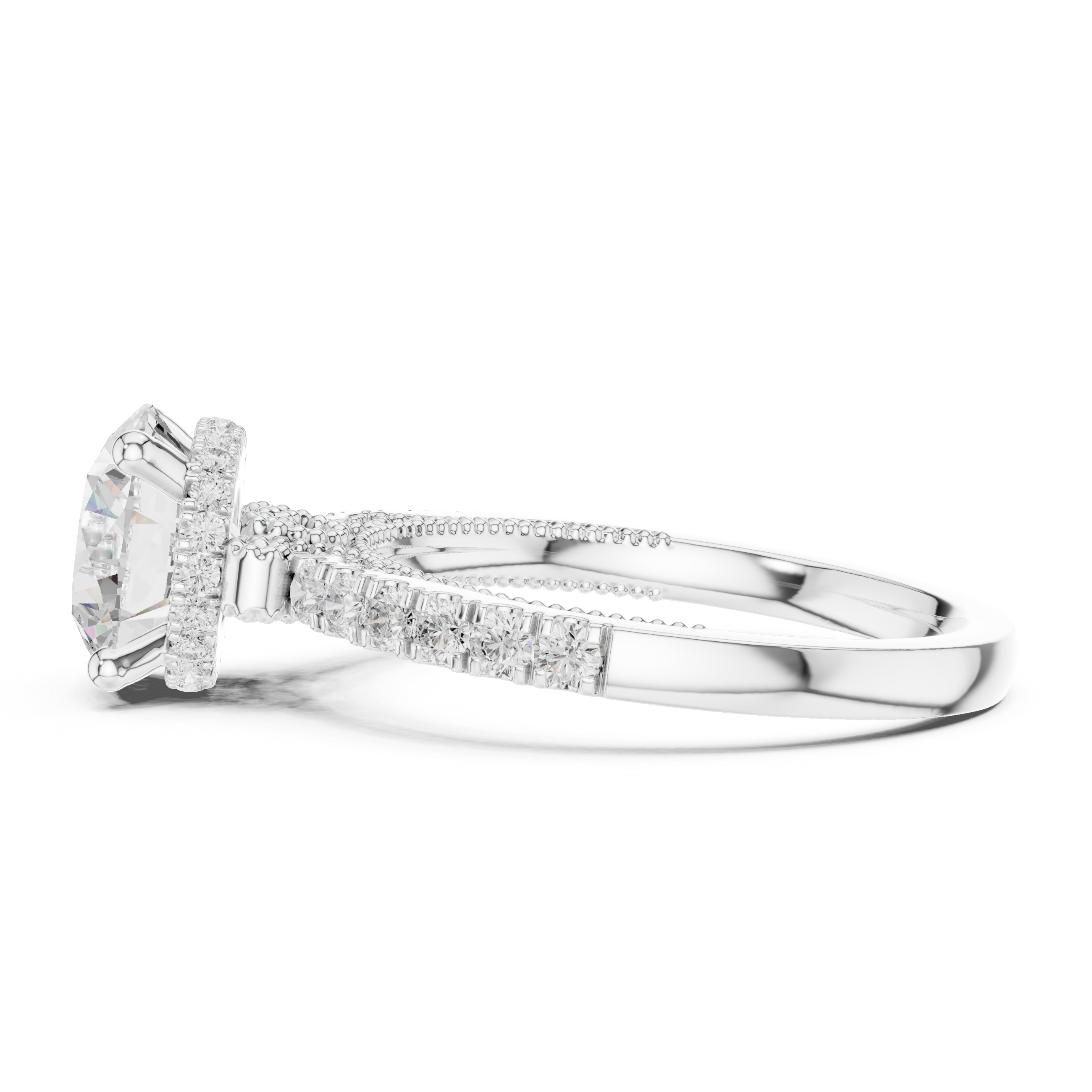 Round-Cut Hidden Halo Solitaire Engagement Ring with Pavé Band