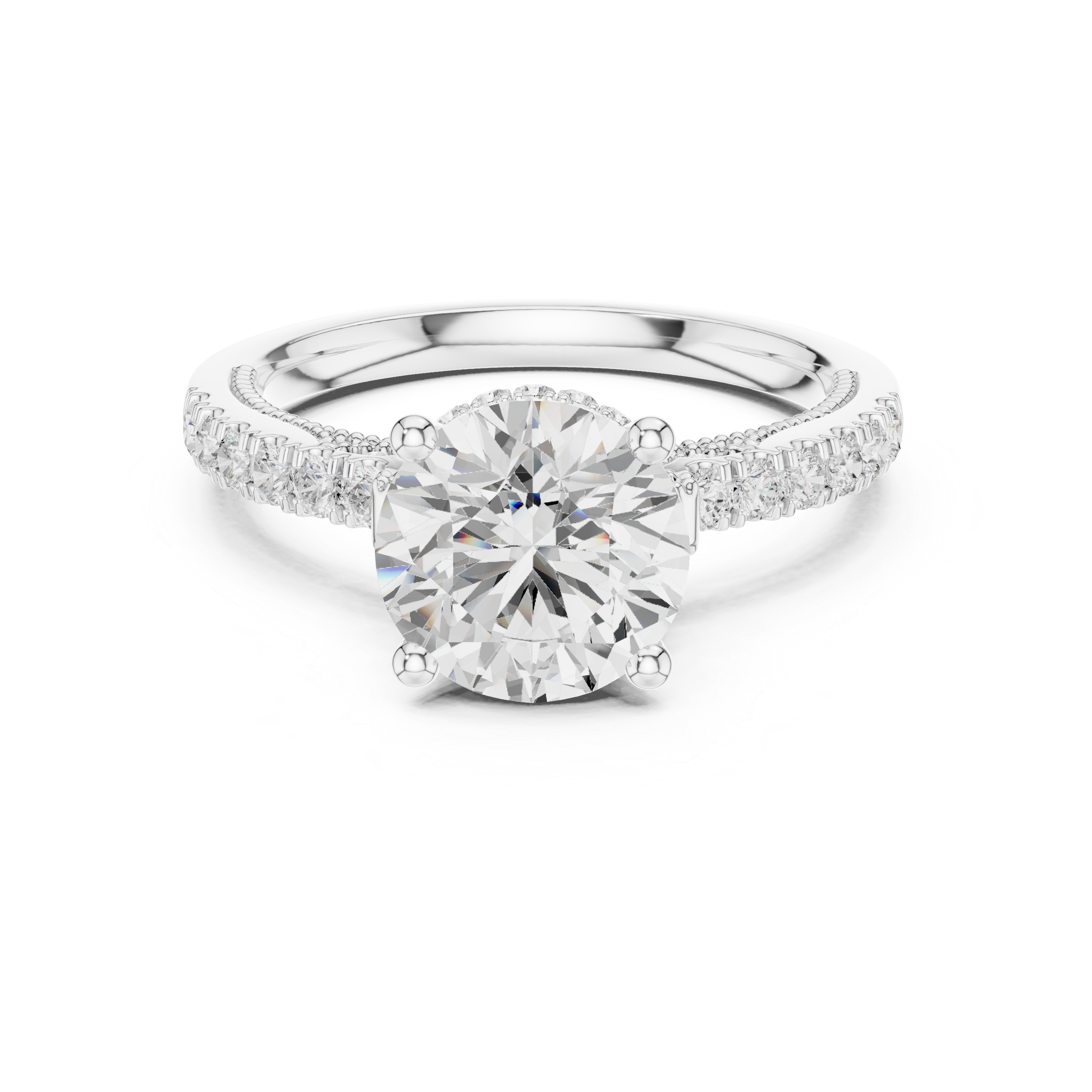 Round-Cut Hidden Halo Solitaire Engagement Ring with Pavé Band