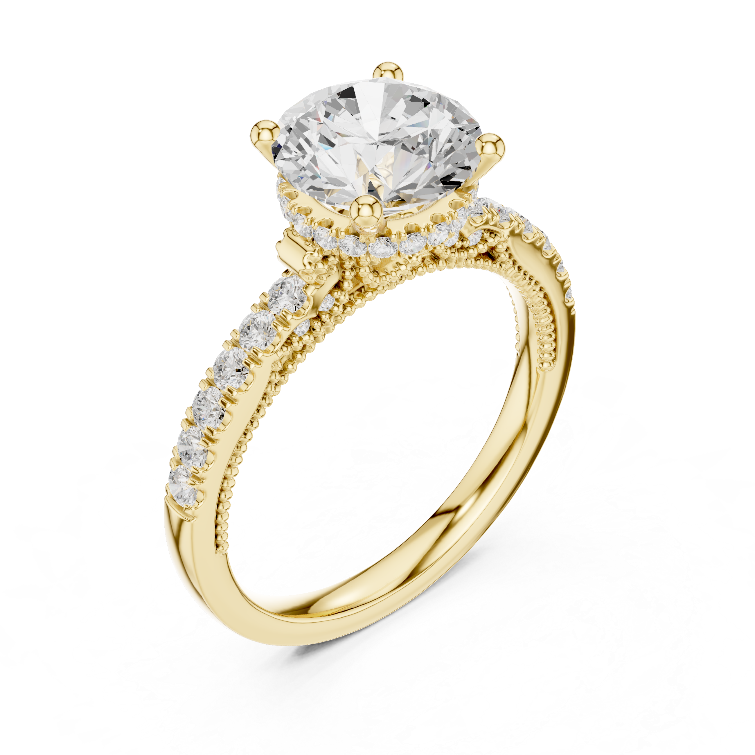 Round-Cut Hidden Halo Solitaire Engagement Ring with Pavé Band