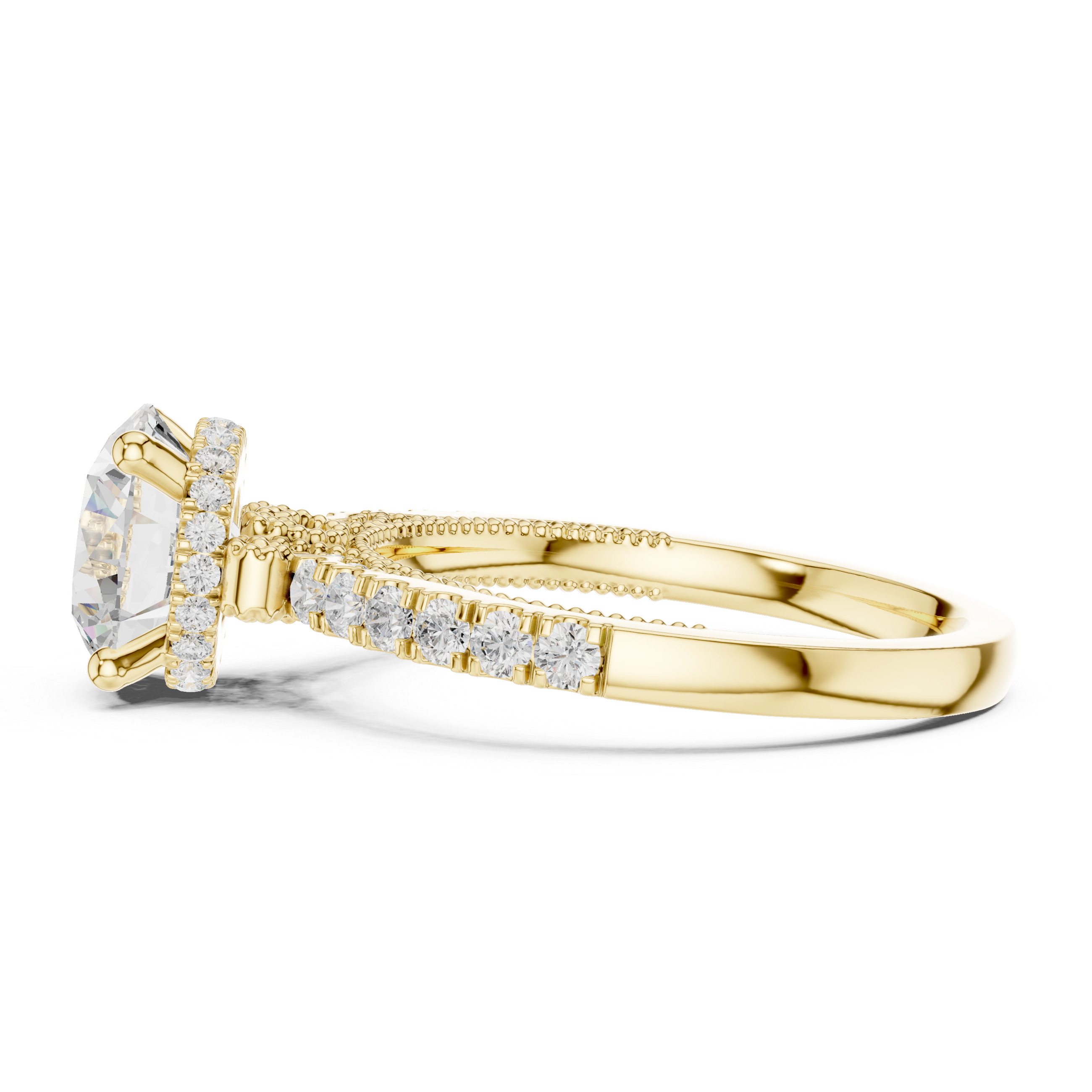 Round-Cut Hidden Halo Solitaire Engagement Ring with Pavé Band
