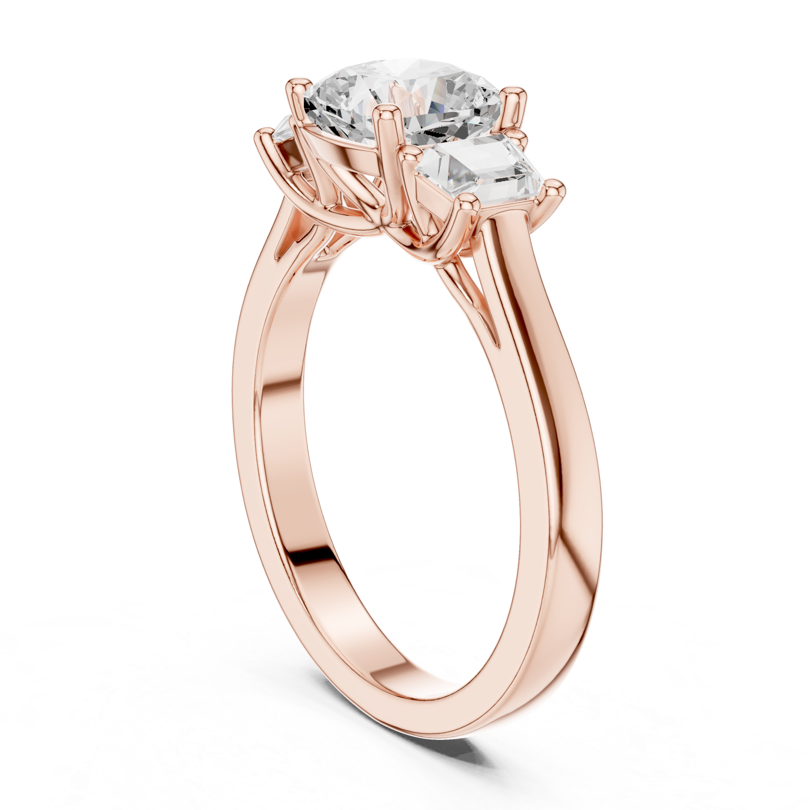 Cushion-Cut Three-Stone Engagement Ring with Custom Baguette Side Stones