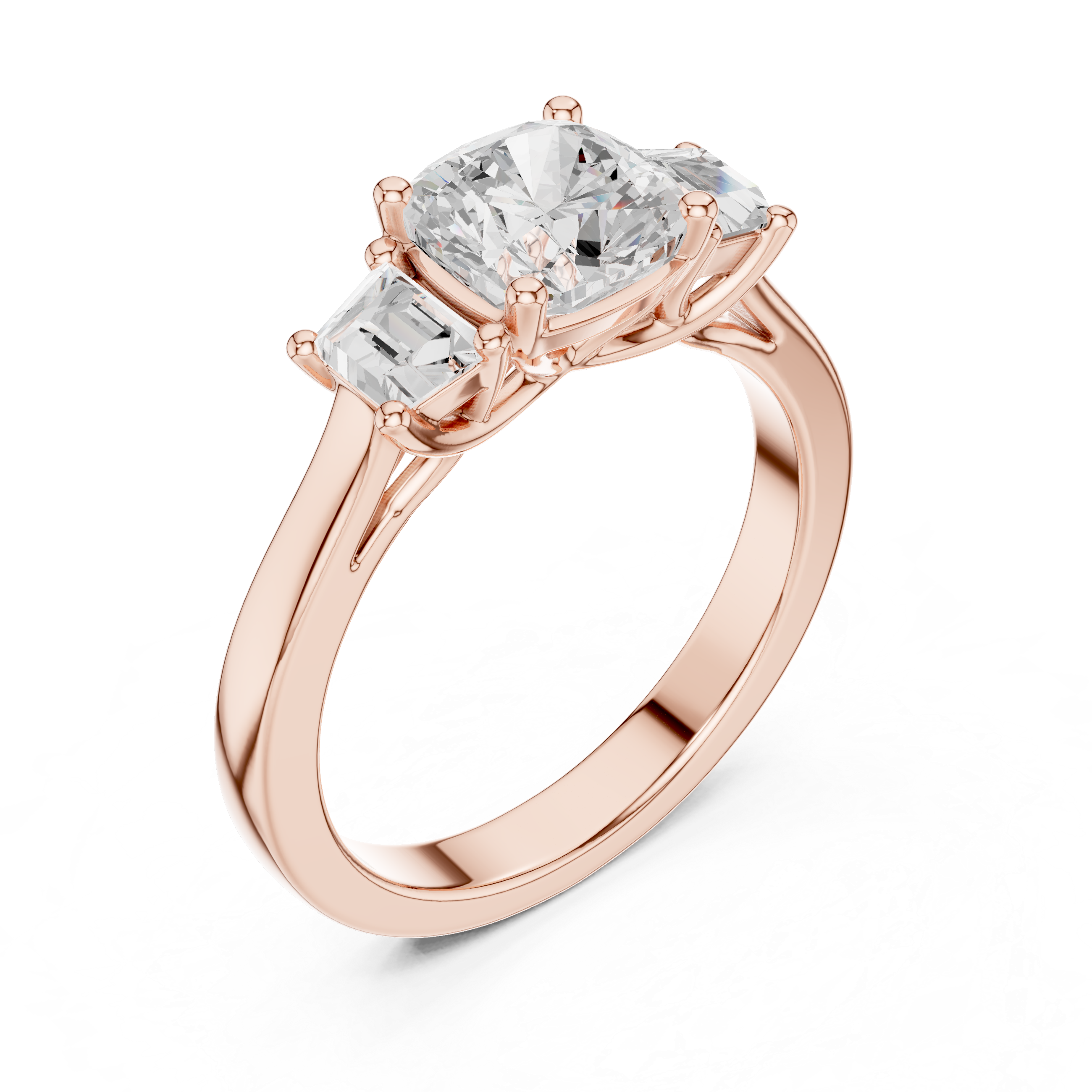 Cushion-Cut Three-Stone Engagement Ring with Custom Baguette Side Stones