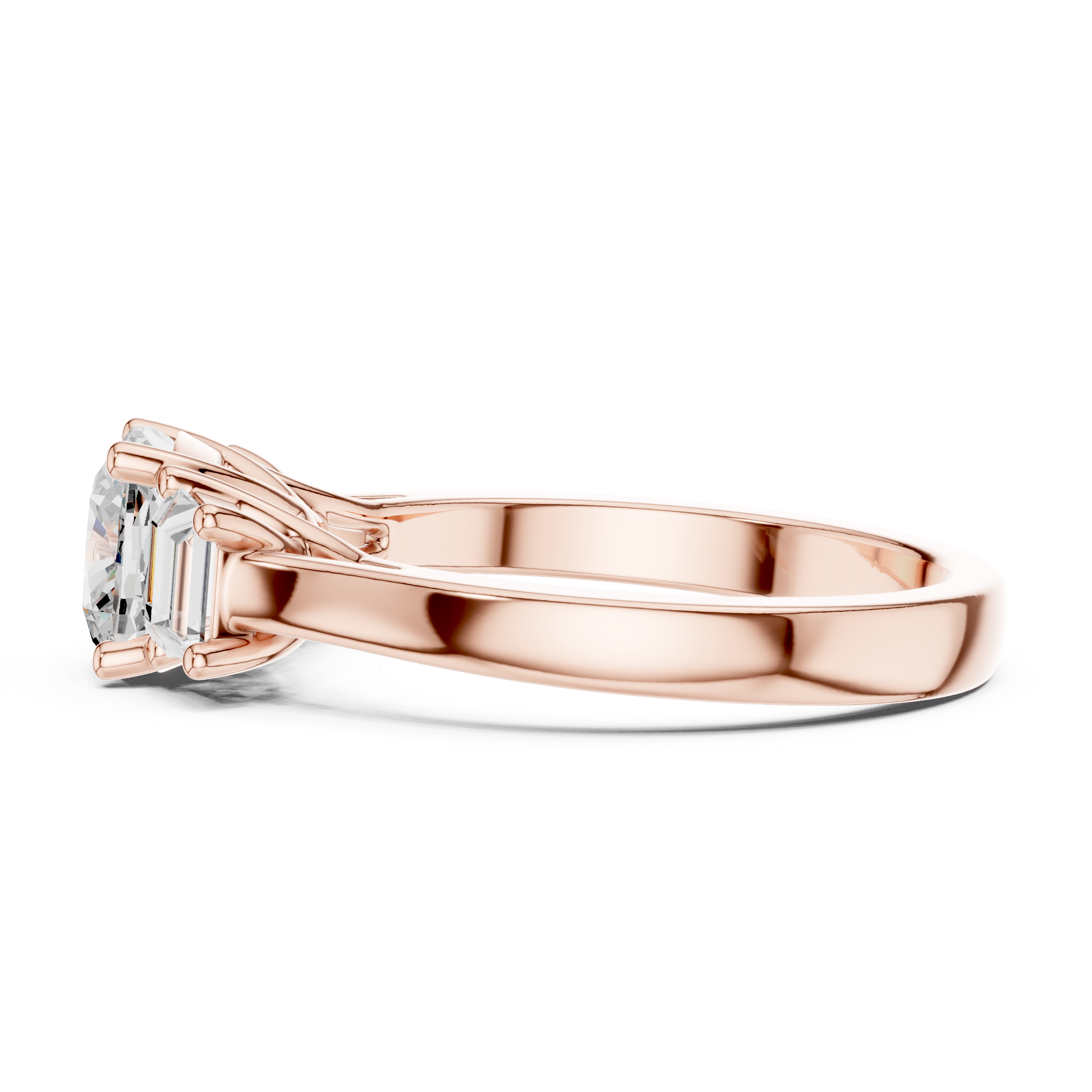 Cushion-Cut Three-Stone Engagement Ring with Custom Baguette Side Stones