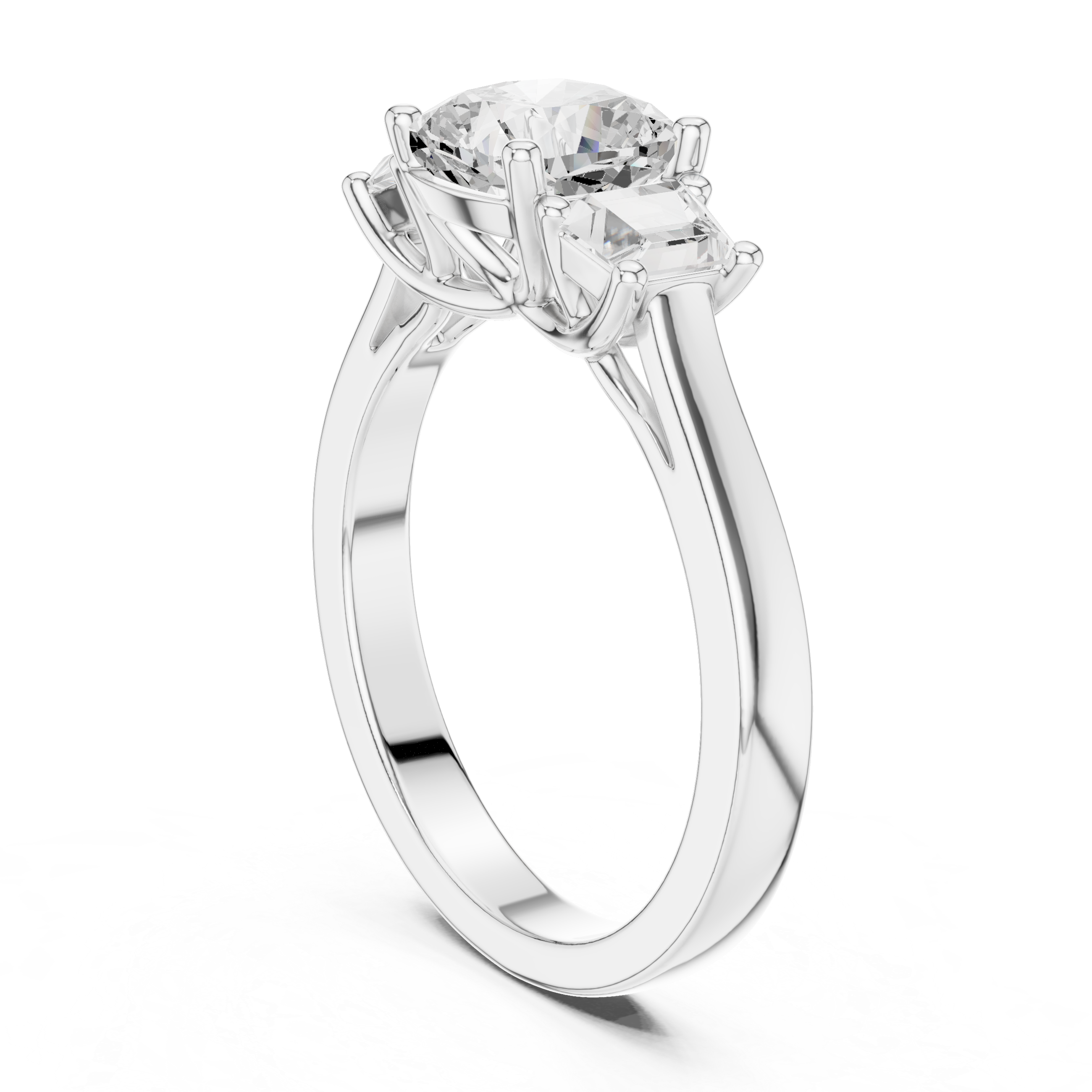 Cushion-Cut Three-Stone Engagement Ring with Custom Baguette Side Stones