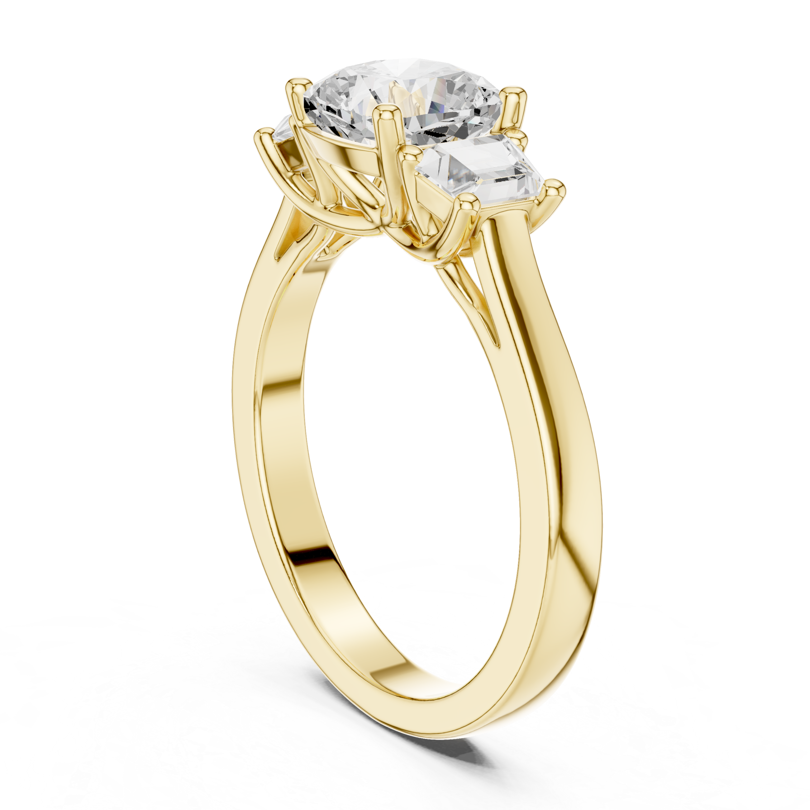 Cushion-Cut Three-Stone Engagement Ring with Custom Baguette Side Stones