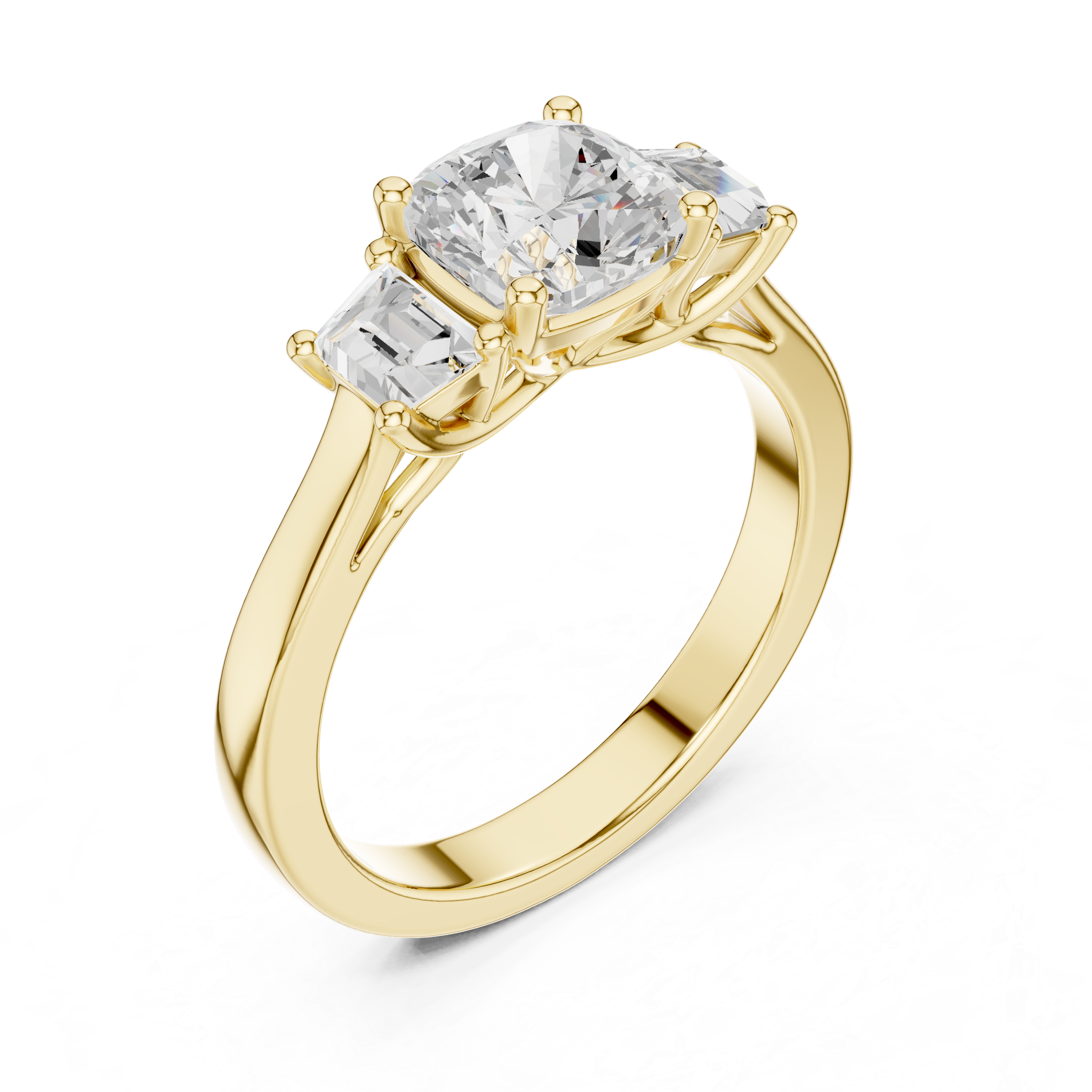 Cushion-Cut Three-Stone Engagement Ring with Custom Baguette Side Stones