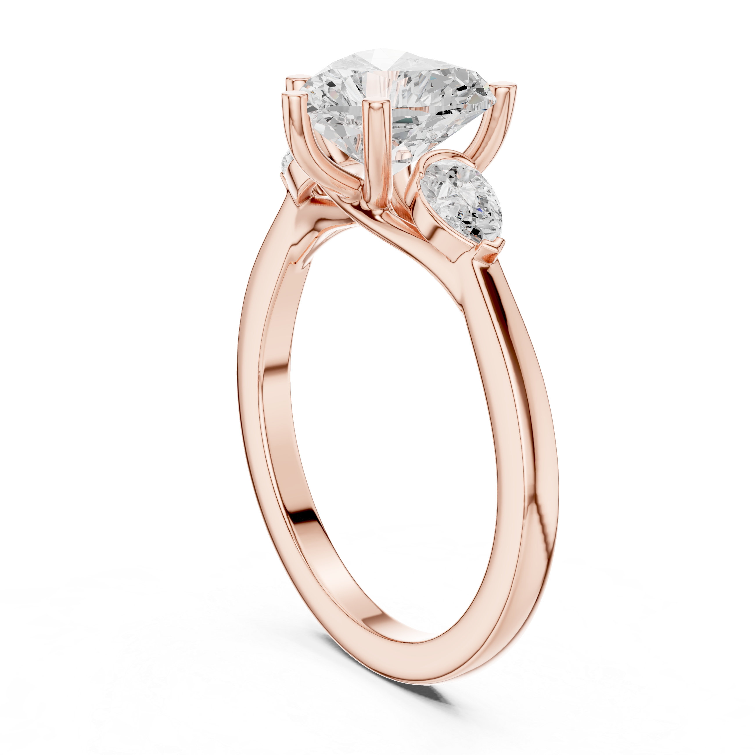 Heart-Cut Three-Stone Engagement Ring with Pear-Cut Side Stones