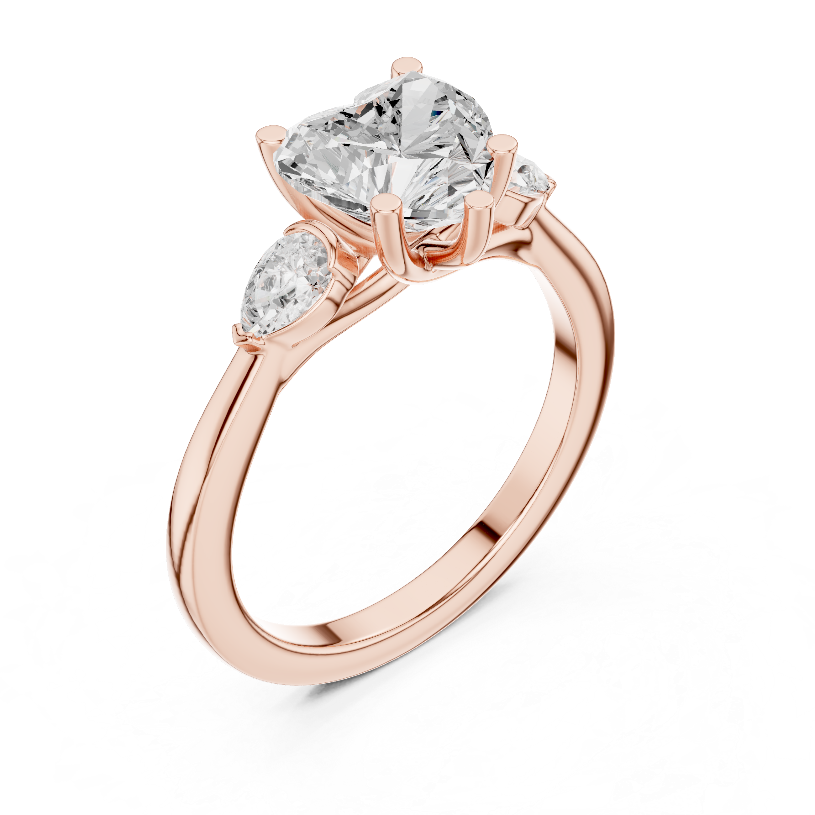 Heart-Cut Three-Stone Engagement Ring with Pear-Cut Side Stones