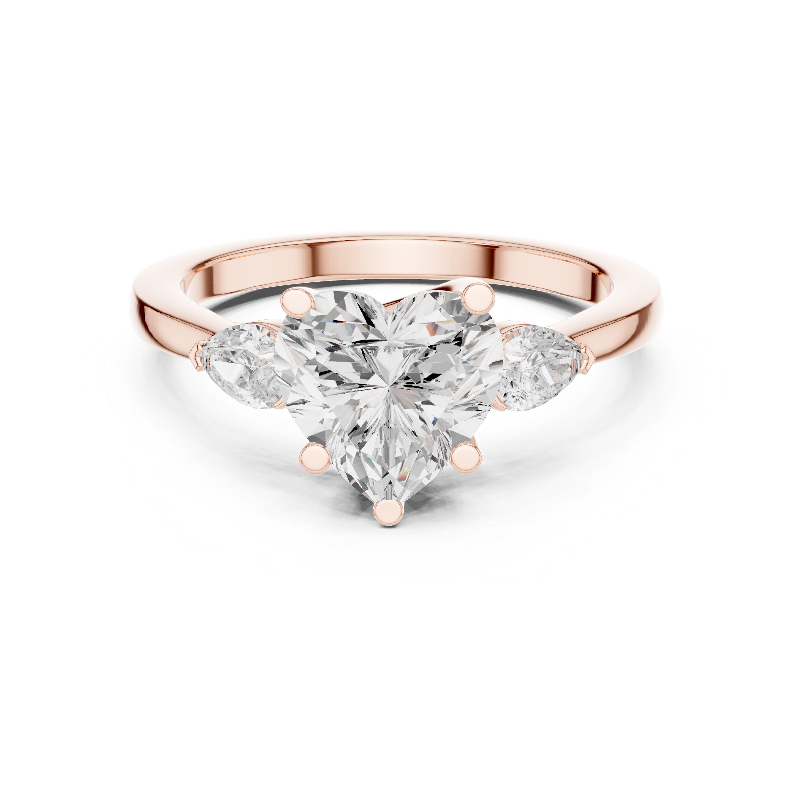 Heart-Cut Three-Stone Engagement Ring with Pear-Cut Side Stones
