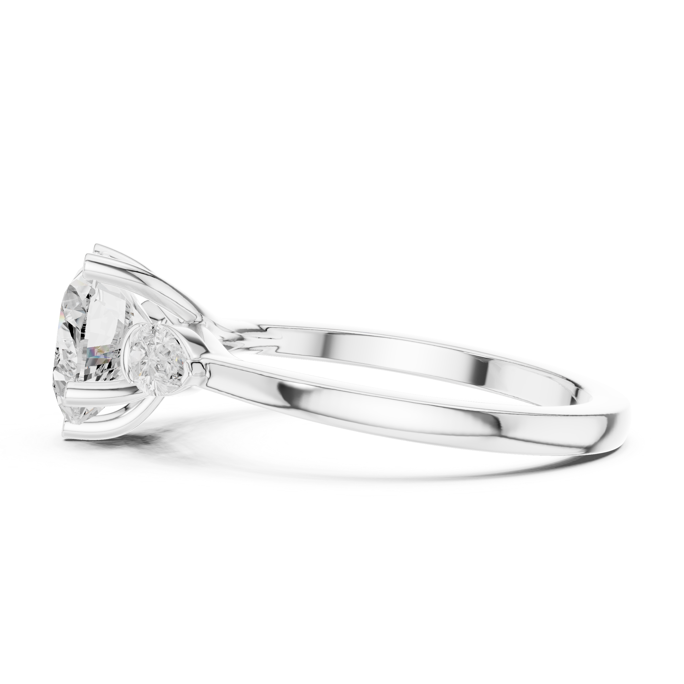 Heart-Cut Three-Stone Engagement Ring with Pear-Cut Side Stones