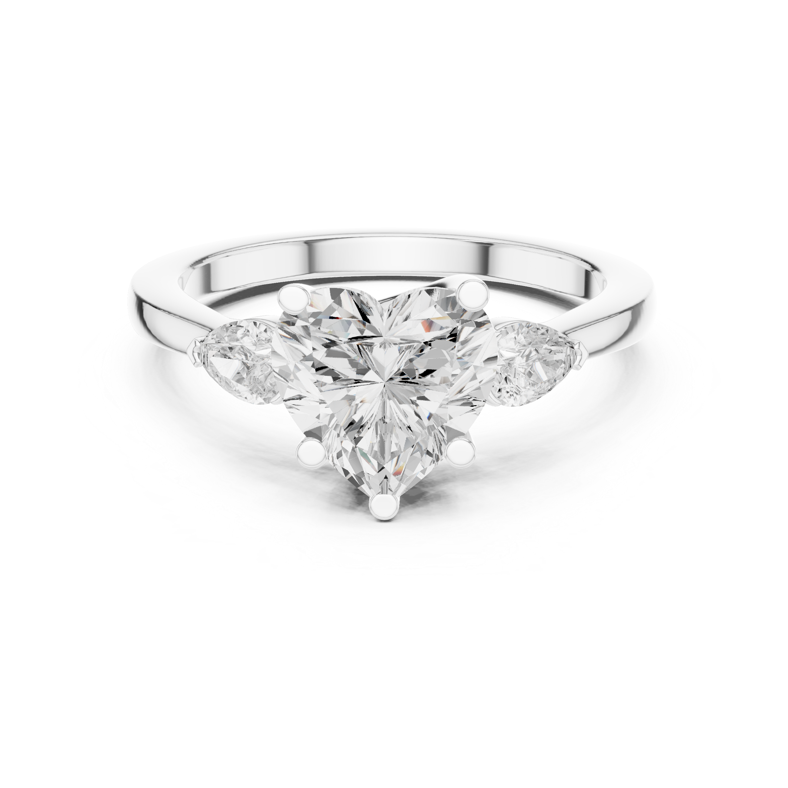 Heart-Cut Three-Stone Engagement Ring with Pear-Cut Side Stones