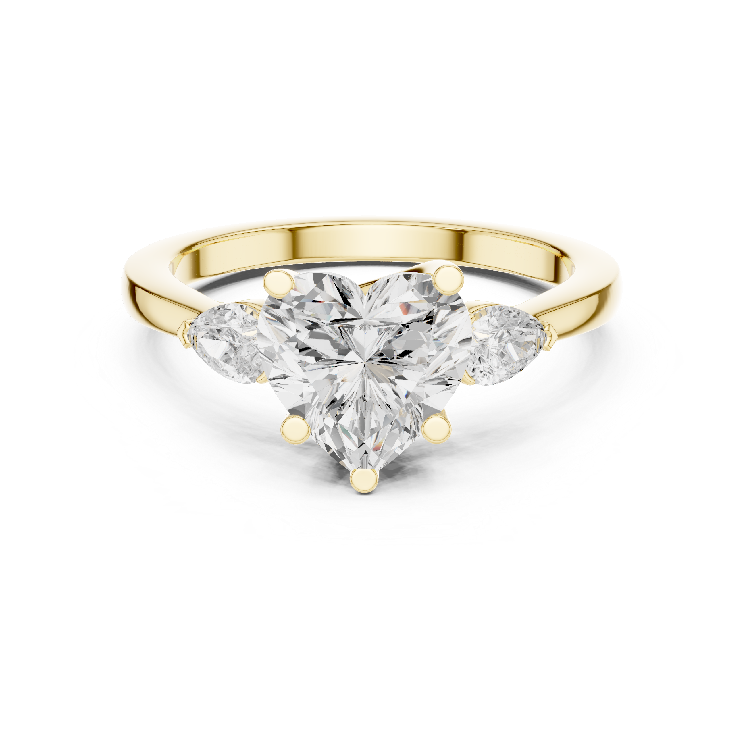 Heart-Cut Three-Stone Engagement Ring with Pear-Cut Side Stones