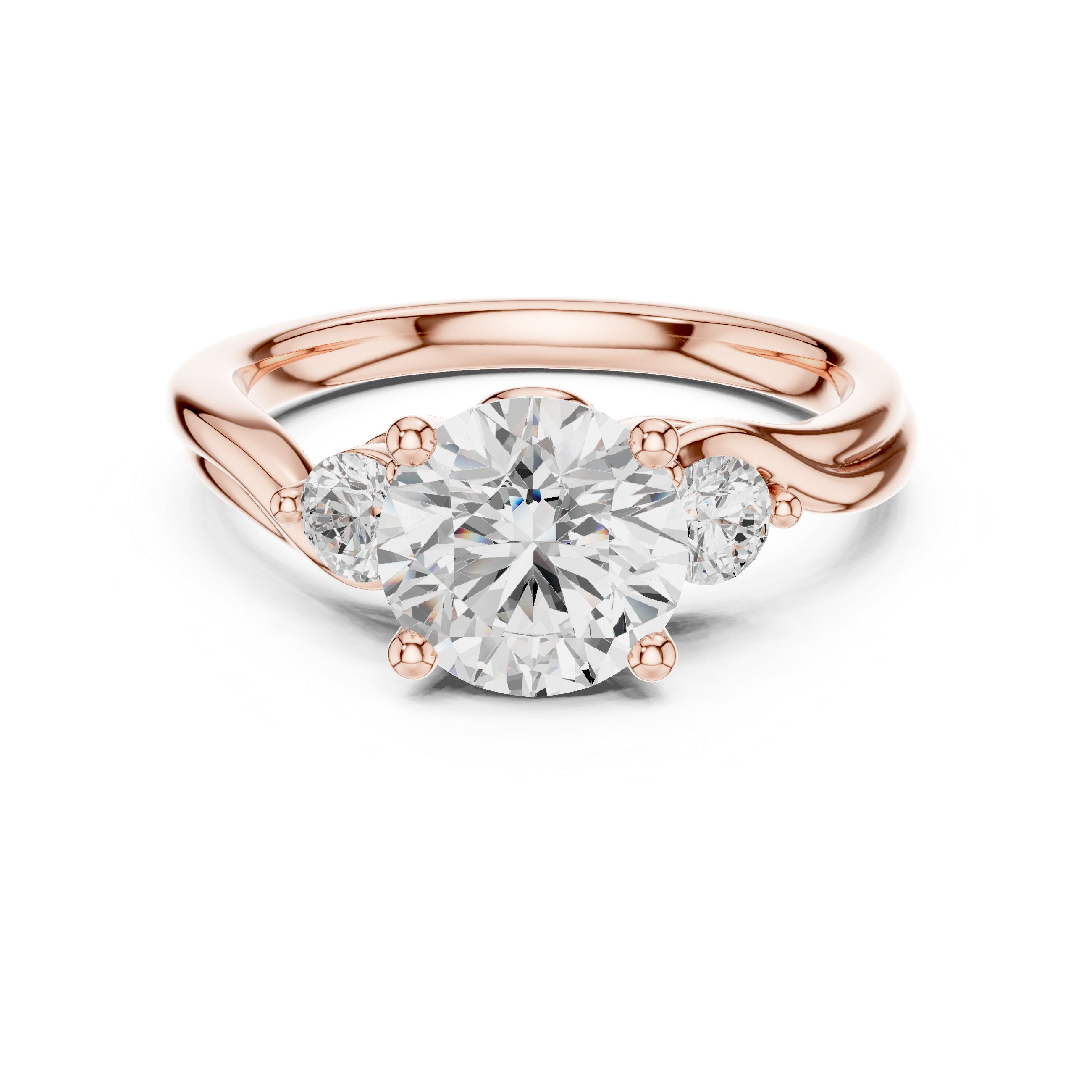 Round-Cut Three-Stone Engagement Ring with Sculpted Bypass Shoulders