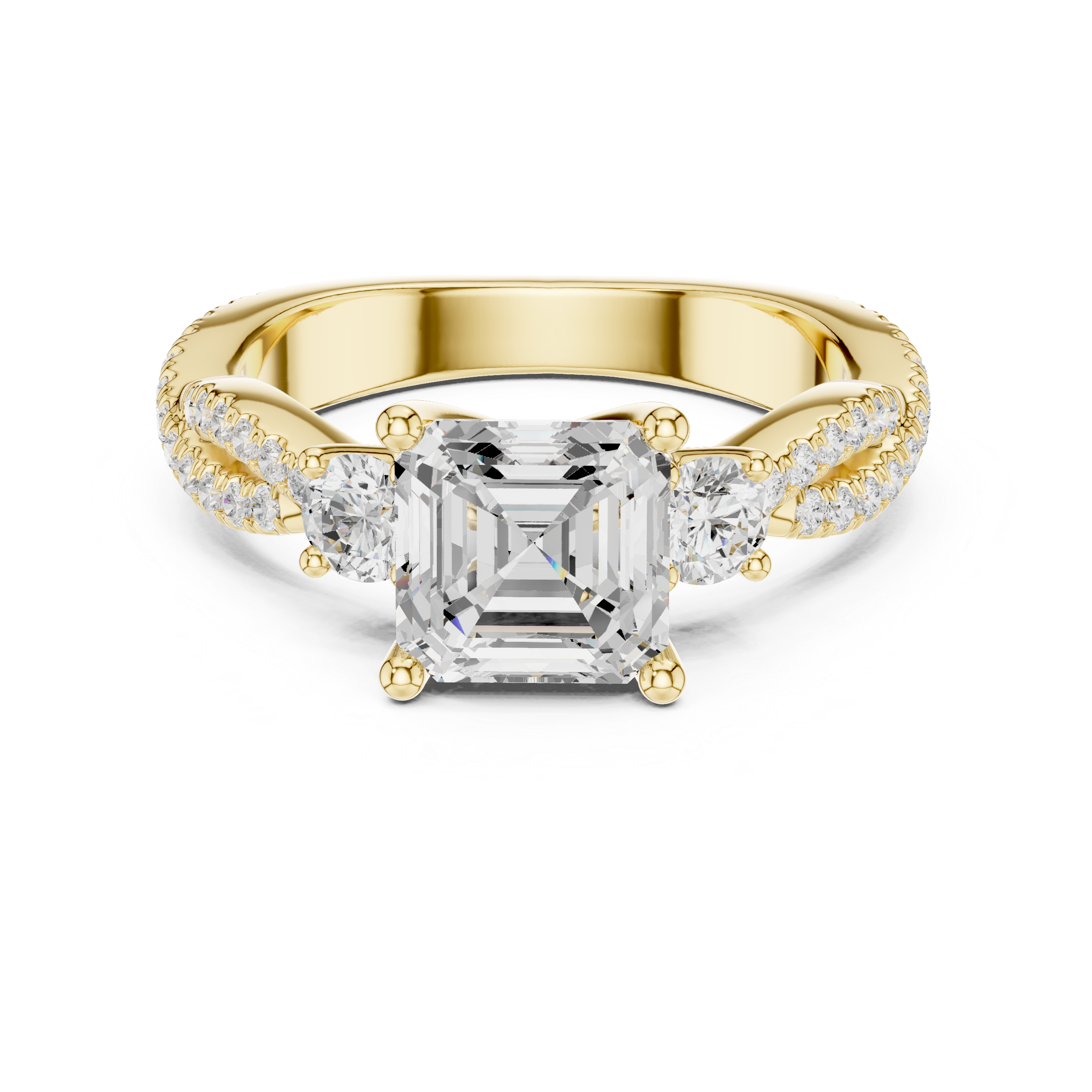 Twisted Pavé Asscher Cut Three Stone Engagement Ring