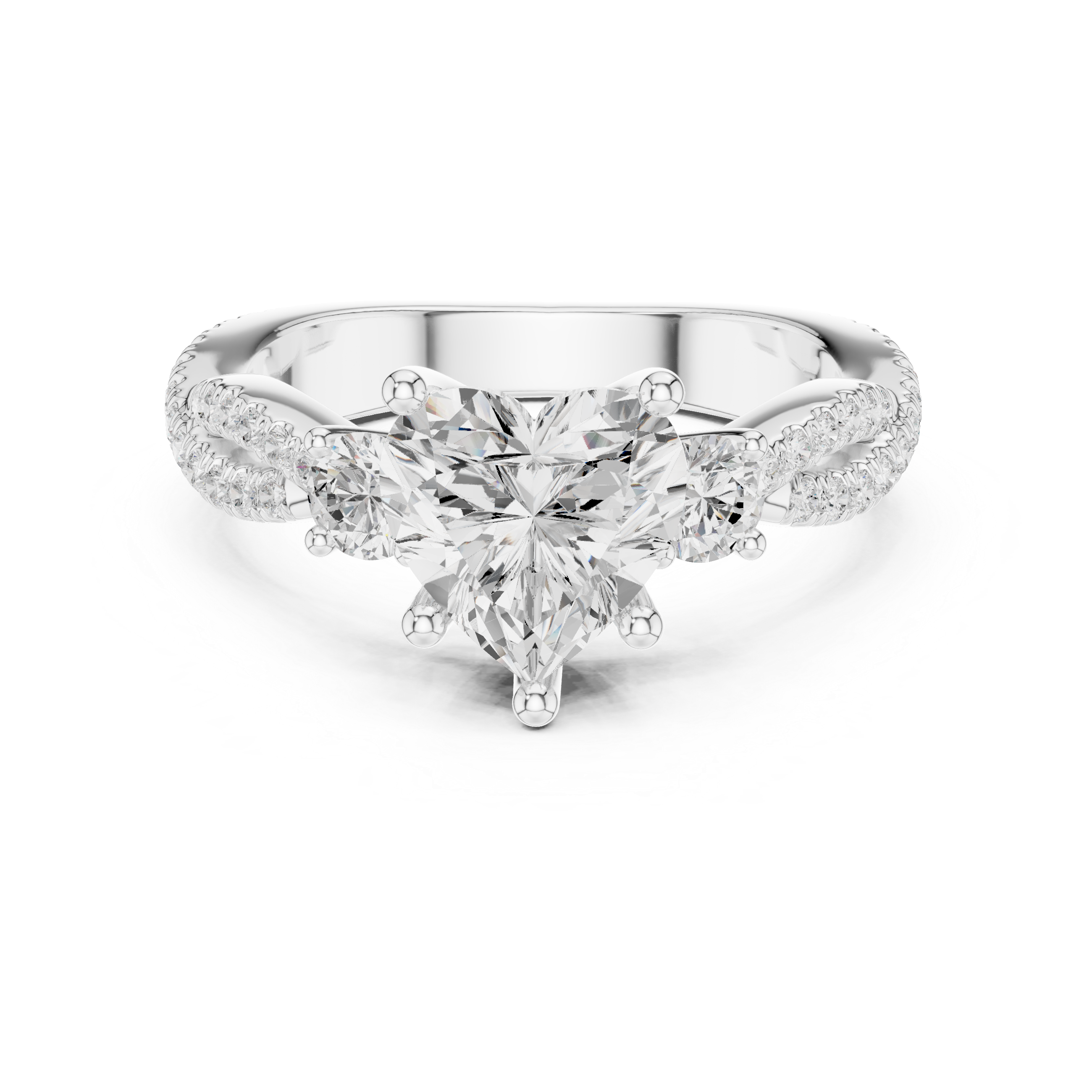 Twisted Pavé Heart Cut Three Stone Engagement Ring