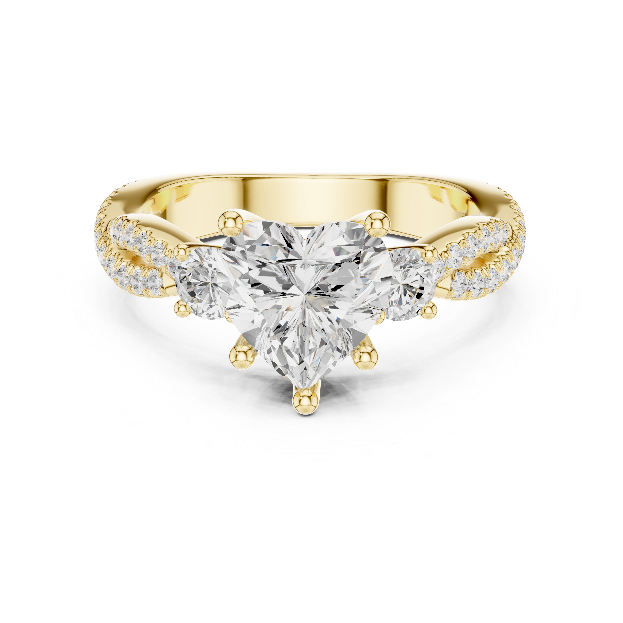 Twisted Pavé Heart Cut Three Stone Engagement Ring
