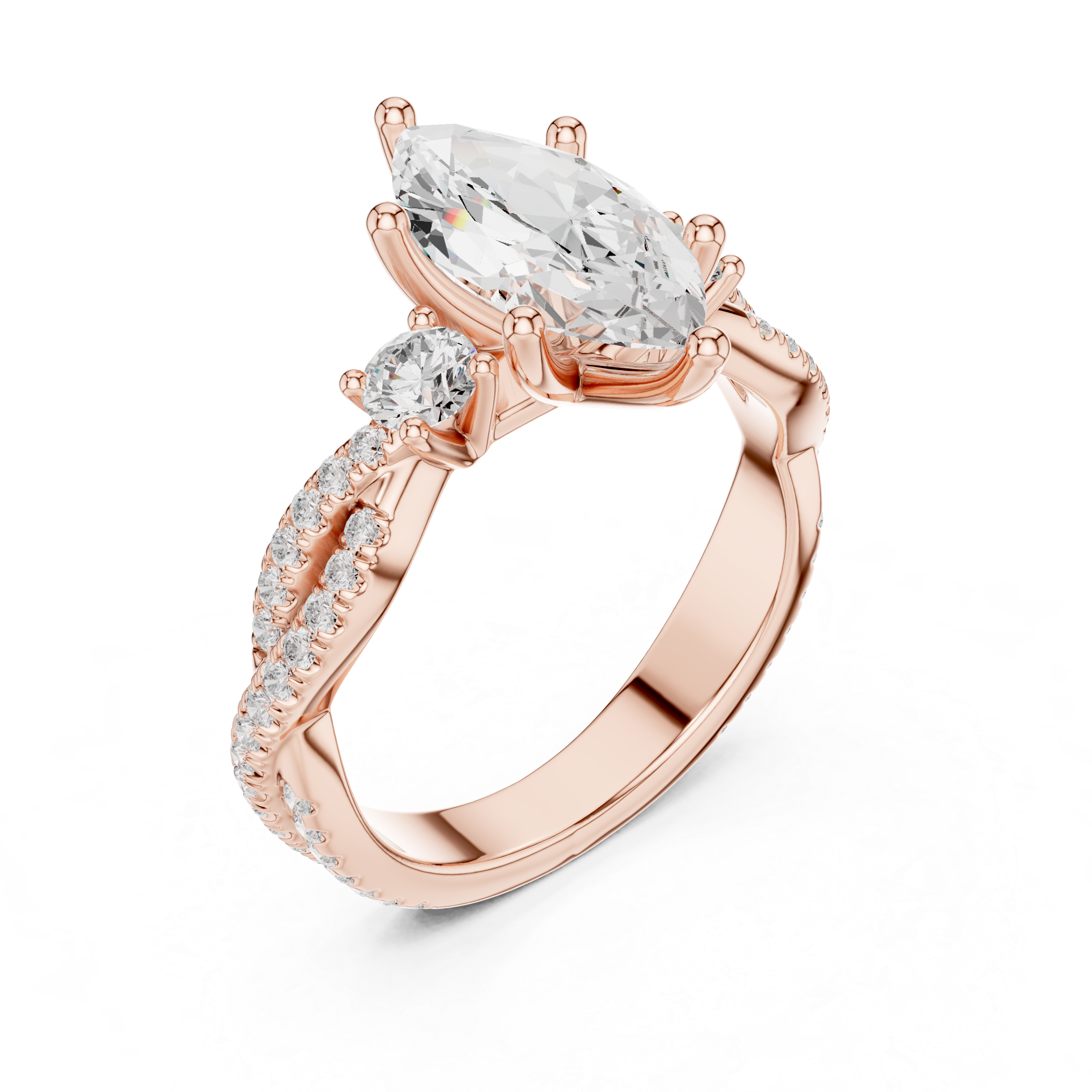 Twisted Pavé Marquise Cut Three Stone Engagement Ring