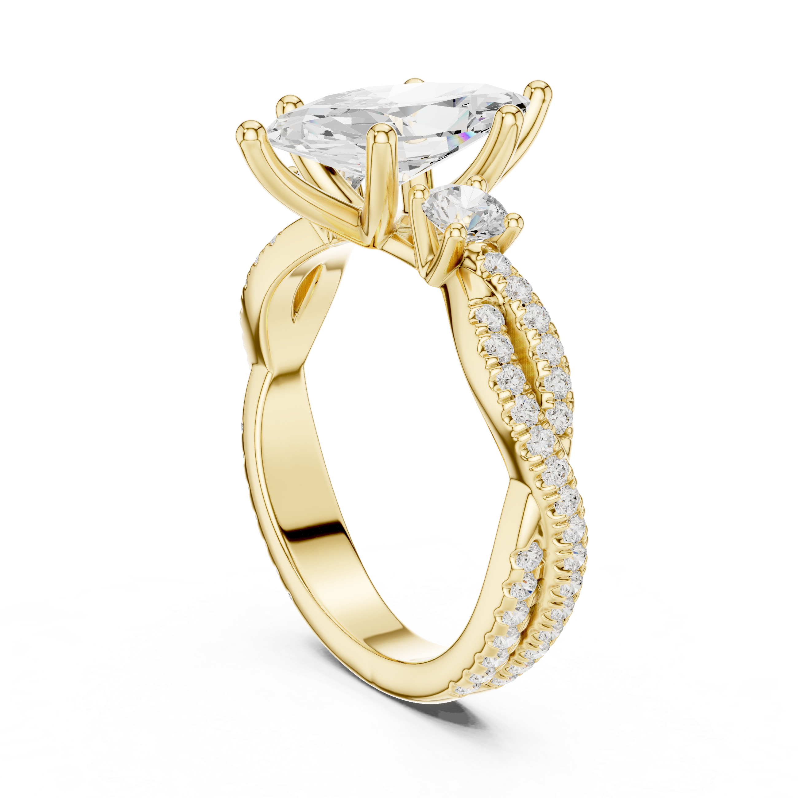 Twisted Pavé Marquise Cut Three Stone Engagement Ring