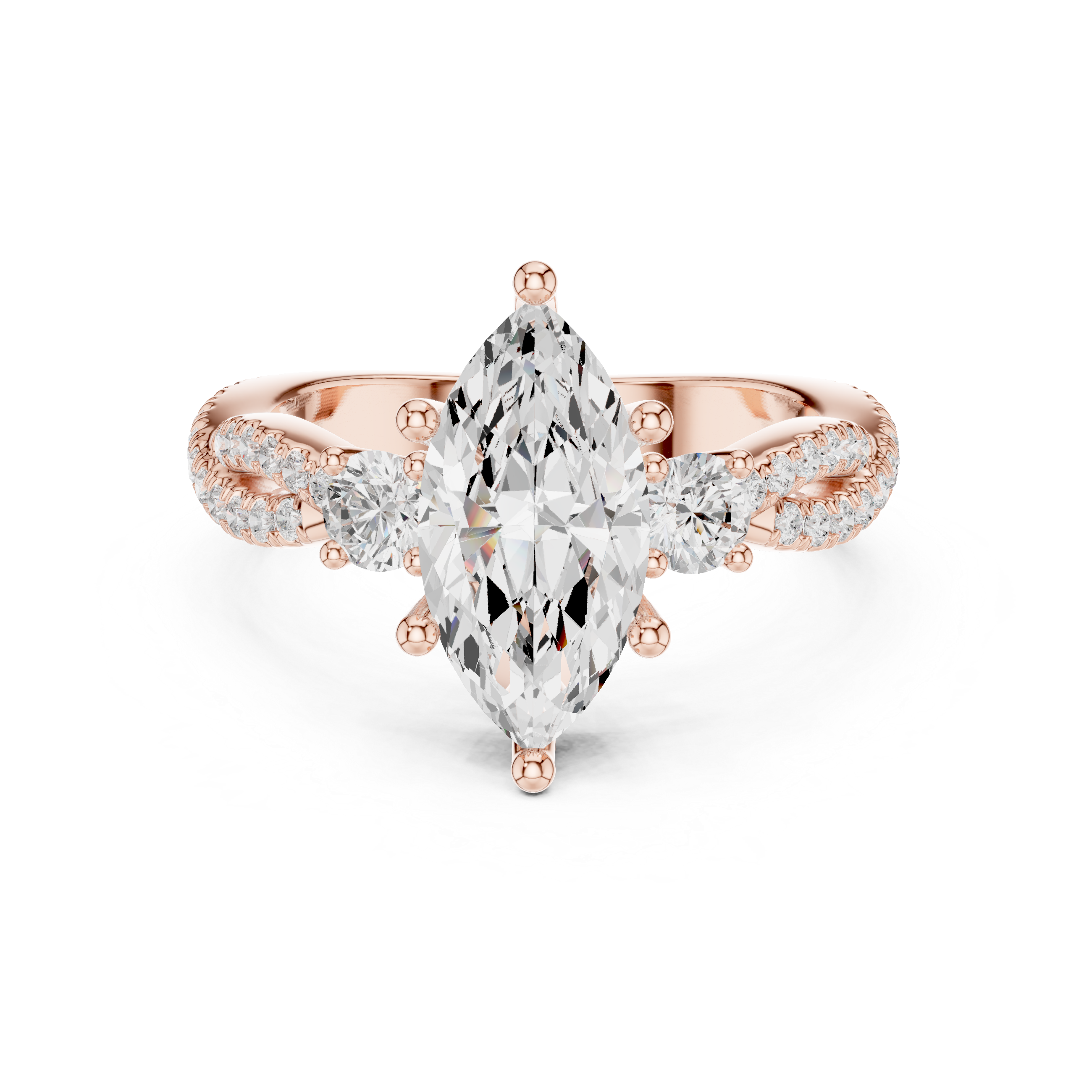 Twisted Pavé Marquise Cut Three Stone Engagement Ring